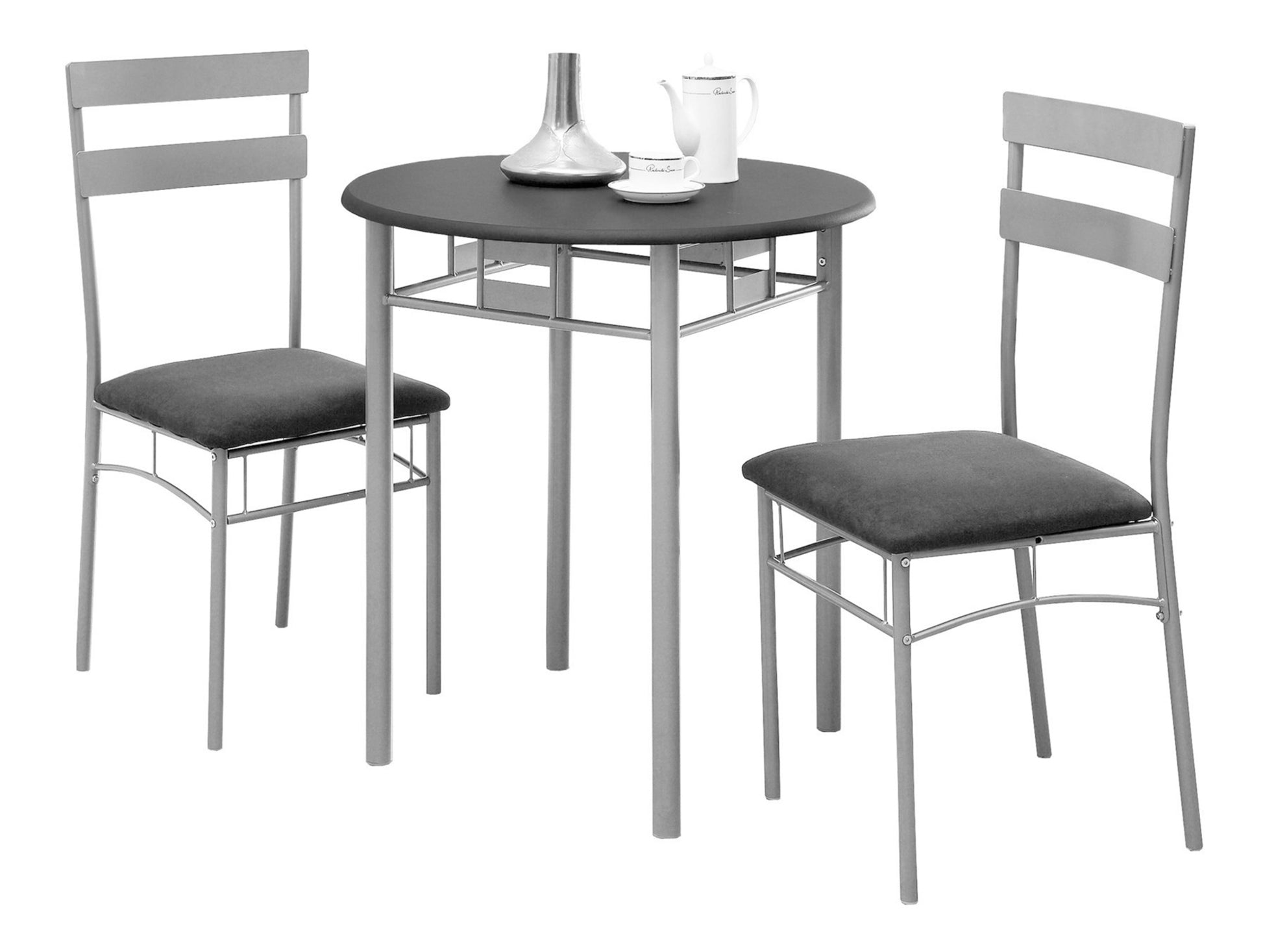 title:Dining Table Set, 3pcs Set, Small, 30" Round, Kitchen, Black Laminate, Grey Metal, Contemporary, Modern;color:Black