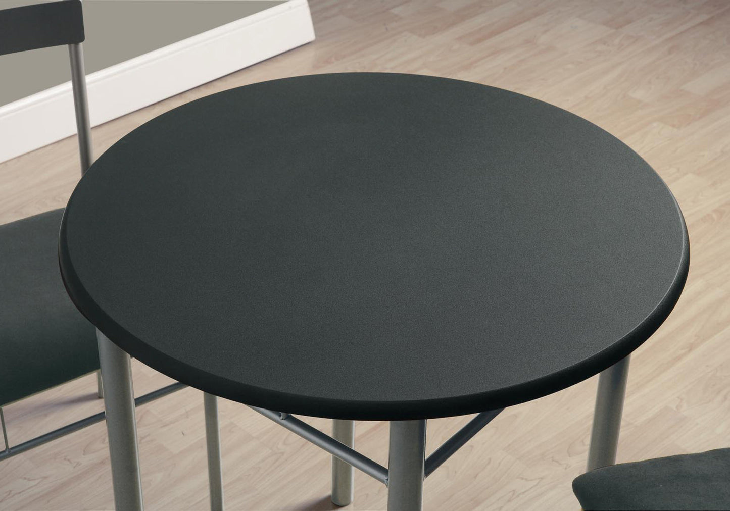 title:Dining Table Set, 3pcs Set, Small, 30" Round, Kitchen, Black Laminate, Grey Metal, Contemporary, Modern;color:Black