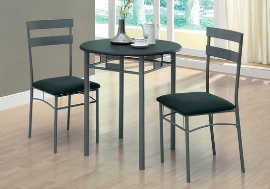 title:Dining Table Set, 3pcs Set, Small, 30" Round, Kitchen, Black Laminate, Grey Metal, Contemporary, Modern;color:Black