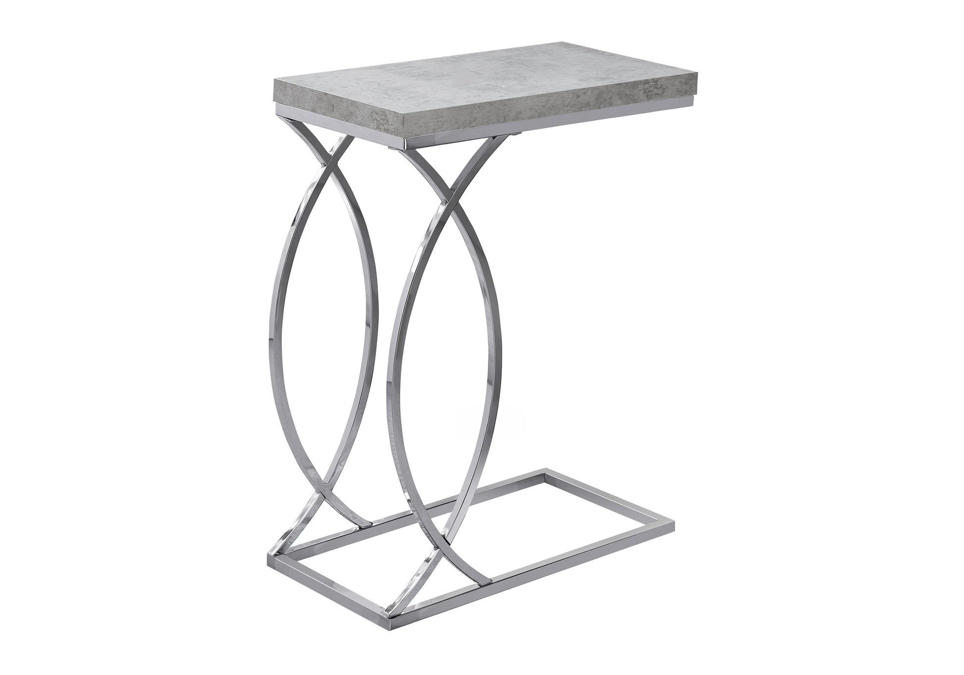 title:Accent Table, C-shaped, End, Side, Snack, Living Room, Bedroom, Grey Laminate, Chrome Metal, Contemporary, Modern;color:Grey