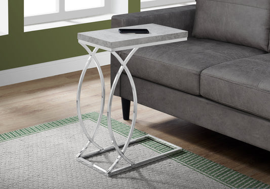 title:Accent Table, C-shaped, End, Side, Snack, Living Room, Bedroom, Grey Laminate, Chrome Metal, Contemporary, Modern;color:Grey