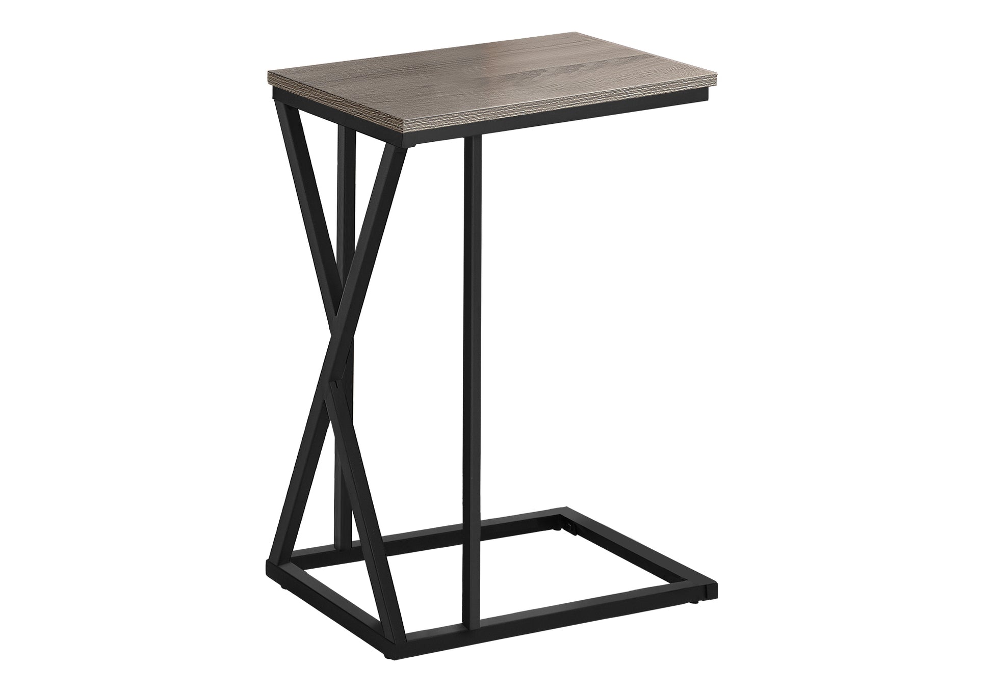 title:Accent Table, C-shaped, End, Side, Snack, Living Room, Bedroom, Brown Laminate, Black Metal, Contemporary, Modern;color:Dark Taupe