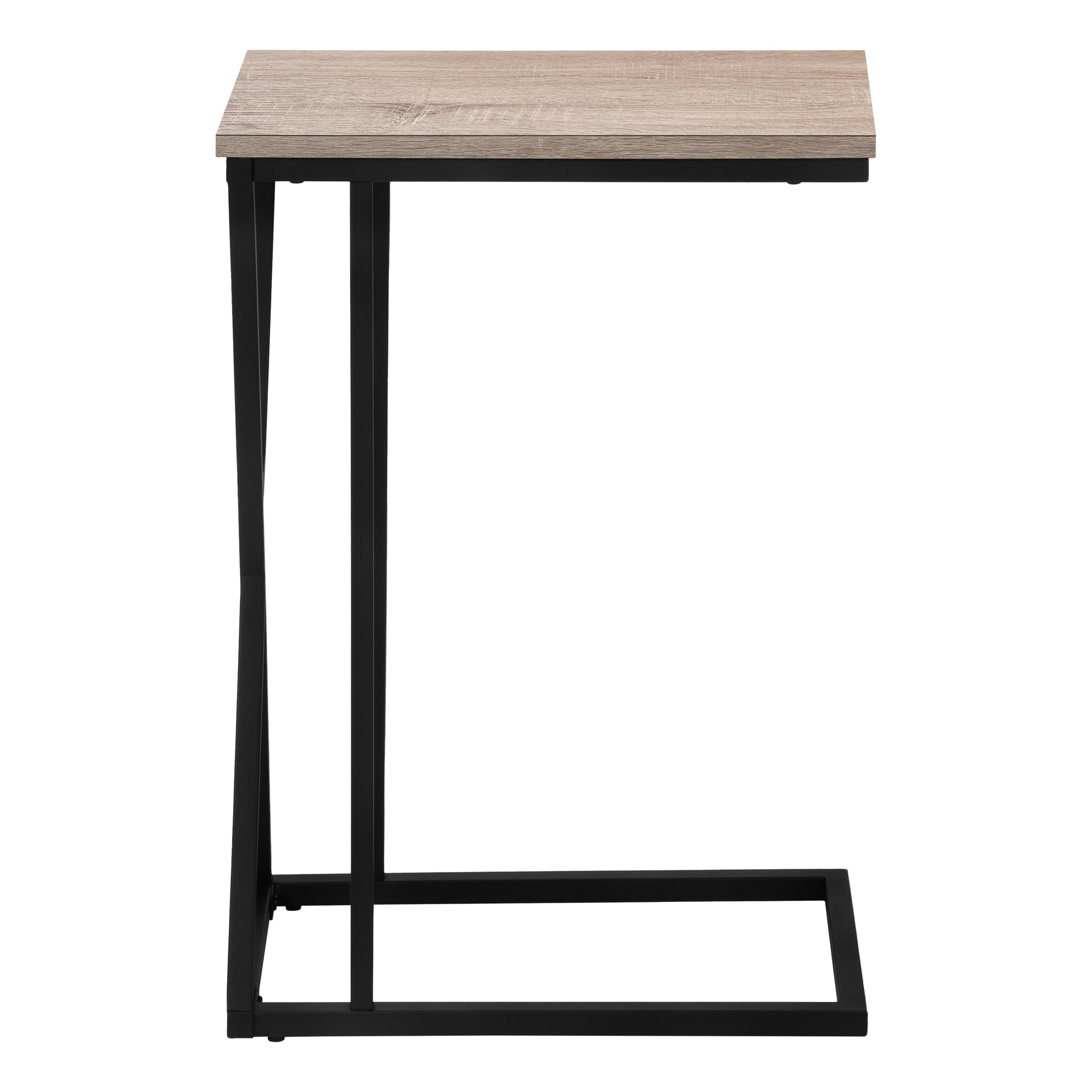 title:Accent Table, C-shaped, End, Side, Snack, Living Room, Bedroom, Brown Laminate, Black Metal, Contemporary, Modern;color:Dark Taupe