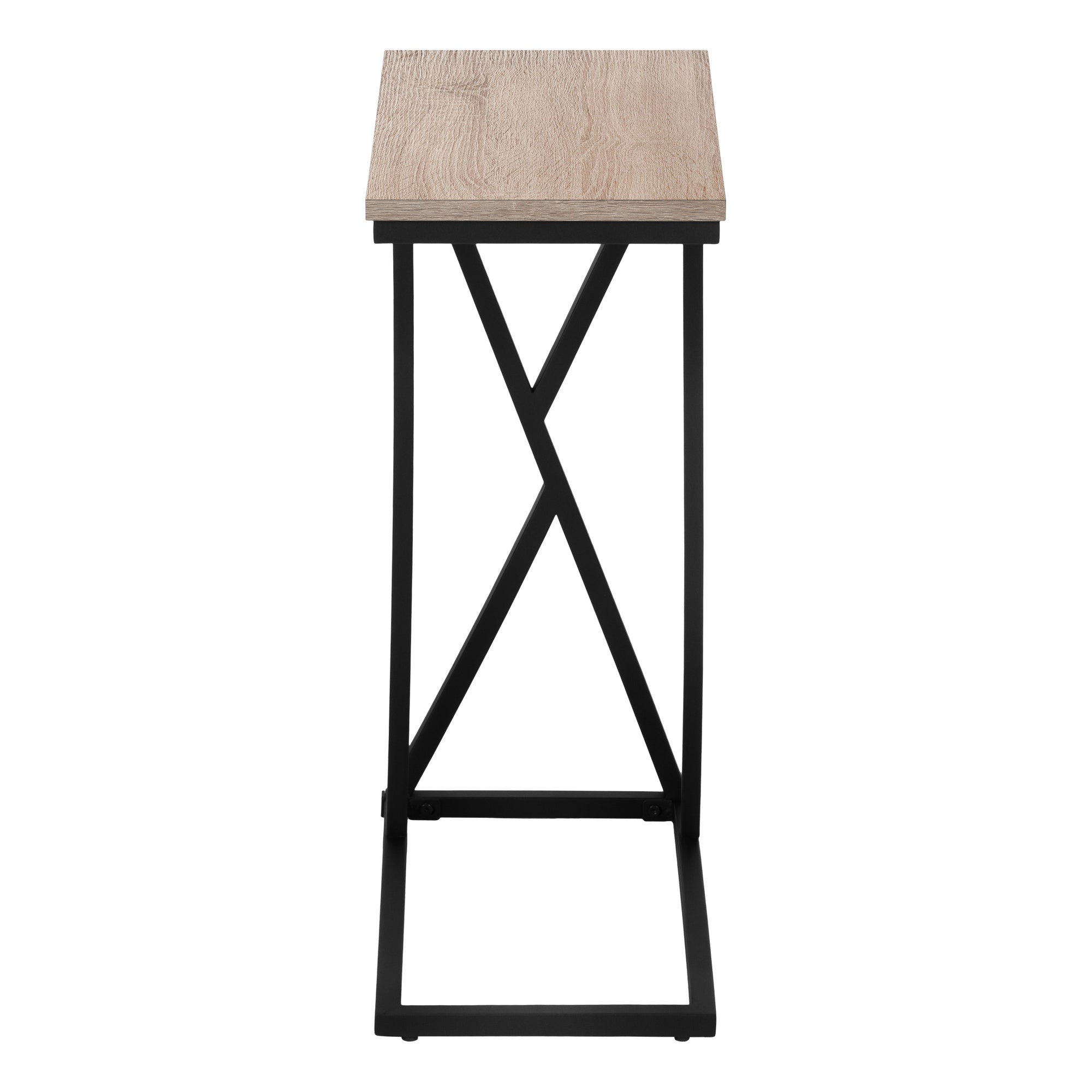 title:Accent Table, C-shaped, End, Side, Snack, Living Room, Bedroom, Brown Laminate, Black Metal, Contemporary, Modern;color:Dark Taupe