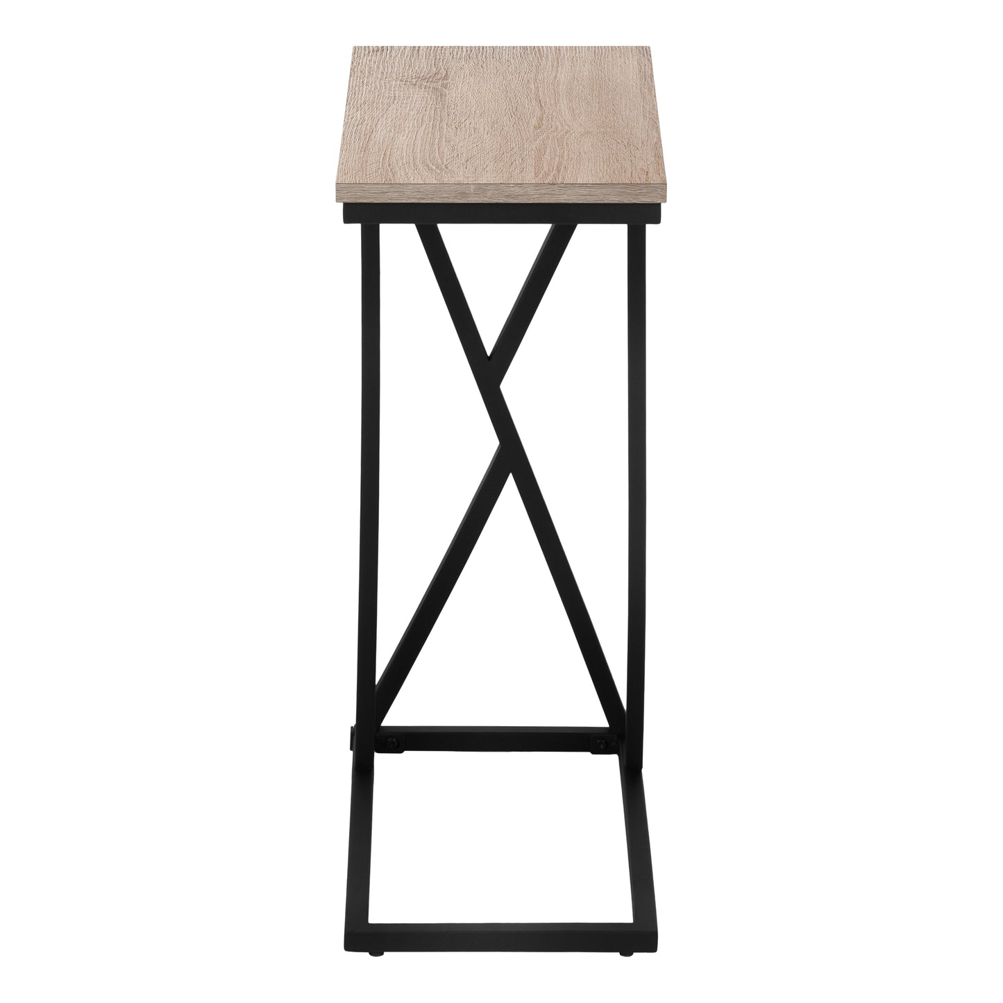 title:Accent Table, C-shaped, End, Side, Snack, Living Room, Bedroom, Brown Laminate, Black Metal, Contemporary, Modern;color:Dark Taupe