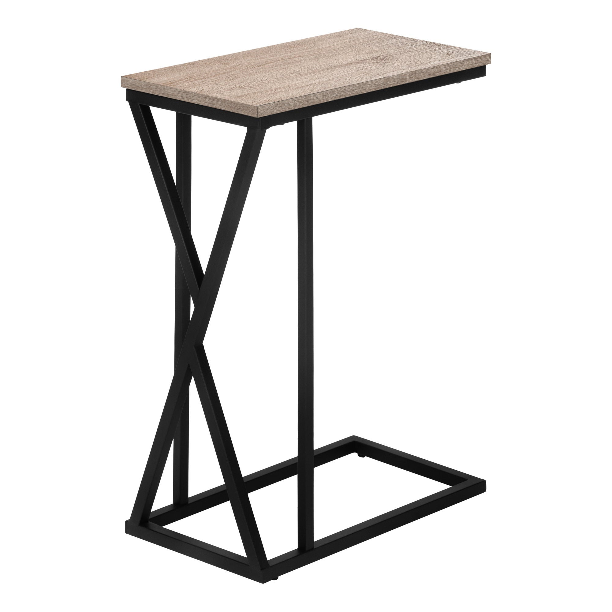 title:Accent Table, C-shaped, End, Side, Snack, Living Room, Bedroom, Brown Laminate, Black Metal, Contemporary, Modern;color:Dark Taupe