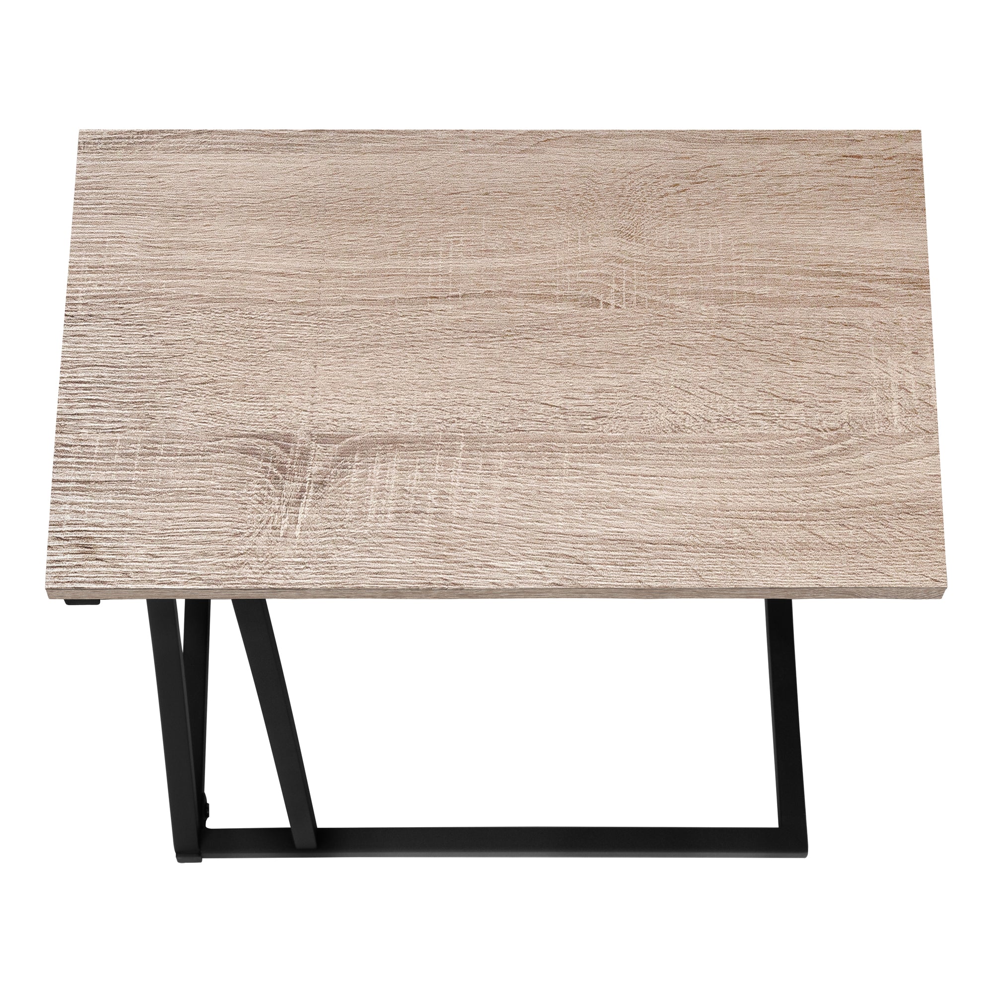 title:Accent Table, C-shaped, End, Side, Snack, Living Room, Bedroom, Brown Laminate, Black Metal, Contemporary, Modern;color:Dark Taupe