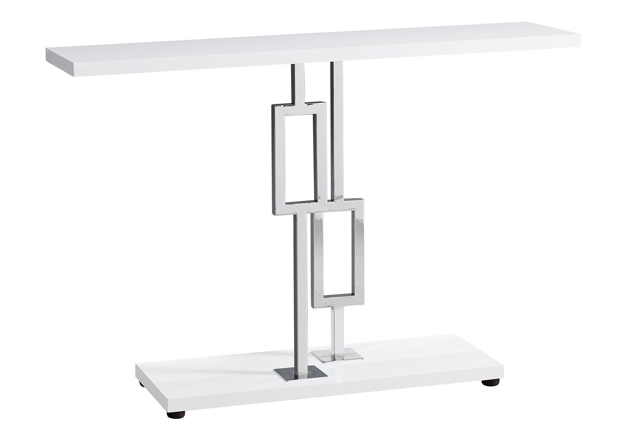 title:Accent Table, Console, Entryway, Narrow, Sofa, Living Room, Bedroom, Glossy White Laminate, Chrome Metal, Contemporary, Modern;color:White