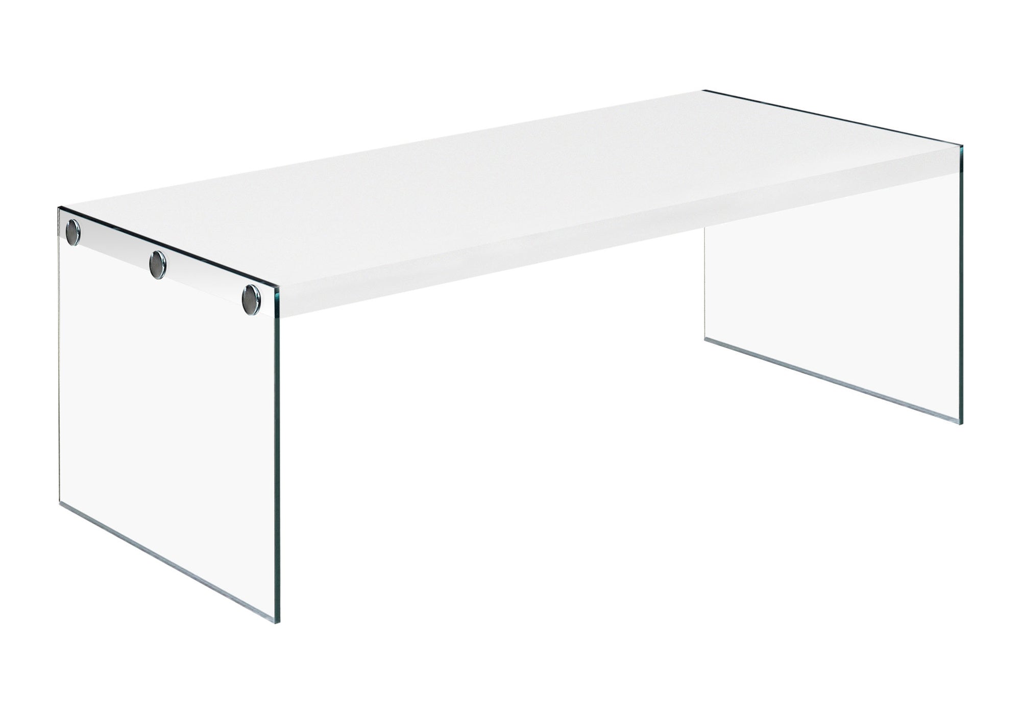 title:Coffee Table, Accent, Cocktail, Rectangular, Living Room, 44"l, Glossy White Laminate, Clear Tempered Glass, Contemporary, Modern;color:White