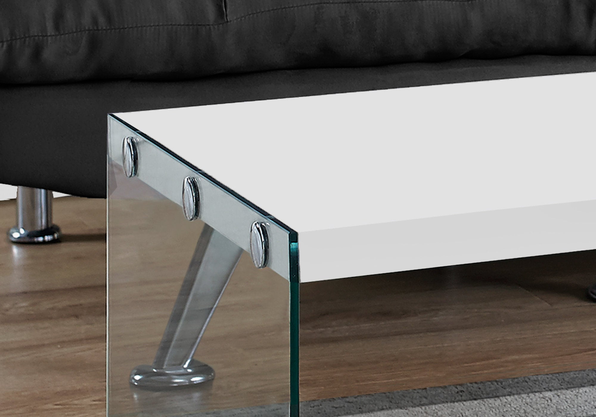 title:Coffee Table, Accent, Cocktail, Rectangular, Living Room, 44"l, Glossy White Laminate, Clear Tempered Glass, Contemporary, Modern;color:White