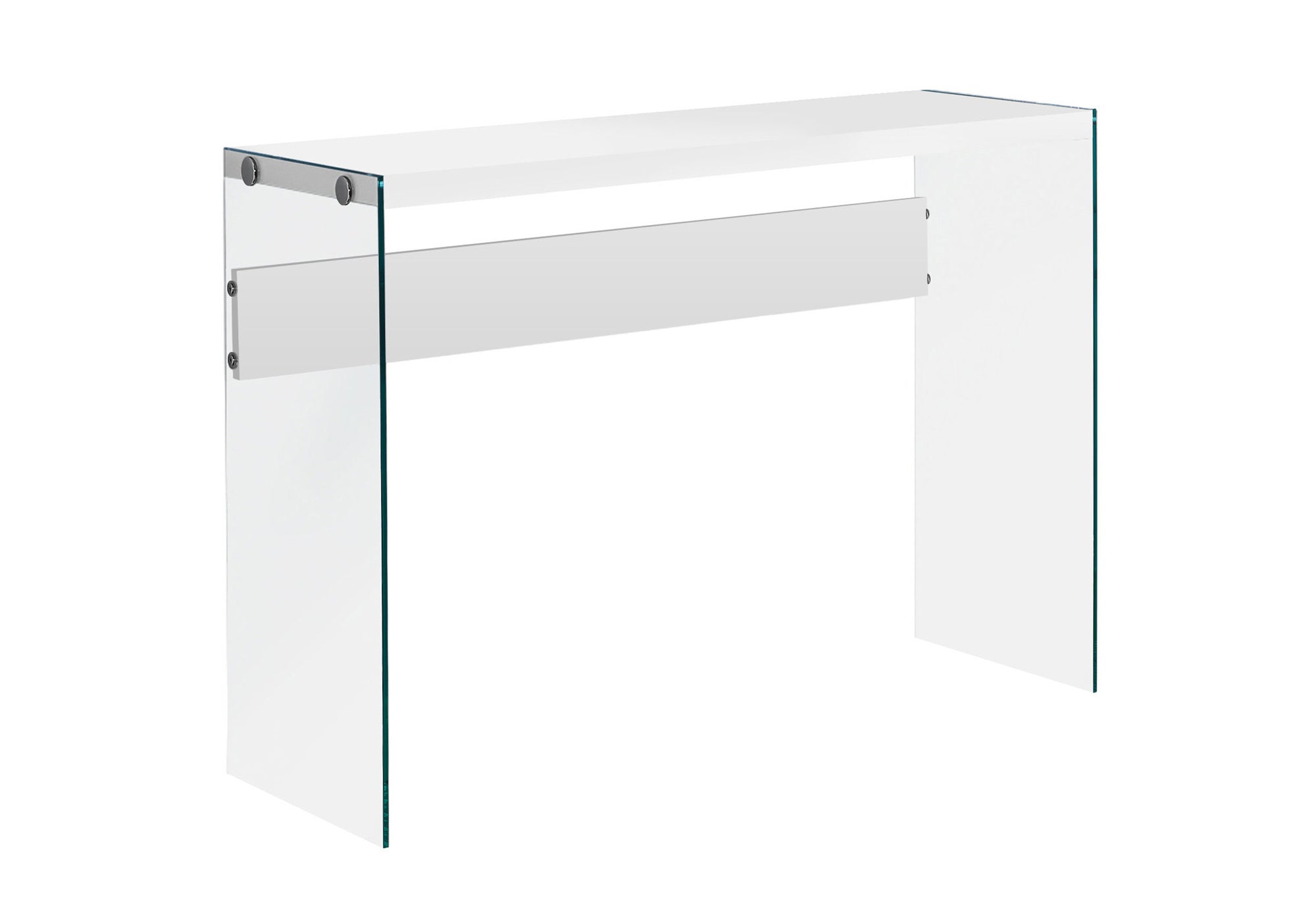 title:Accent Table, Console, Entryway, Narrow, Sofa, Living Room, Bedroom, Glossy White Laminate, Clear Tempered Glass, Contemporary, Modern;color:White