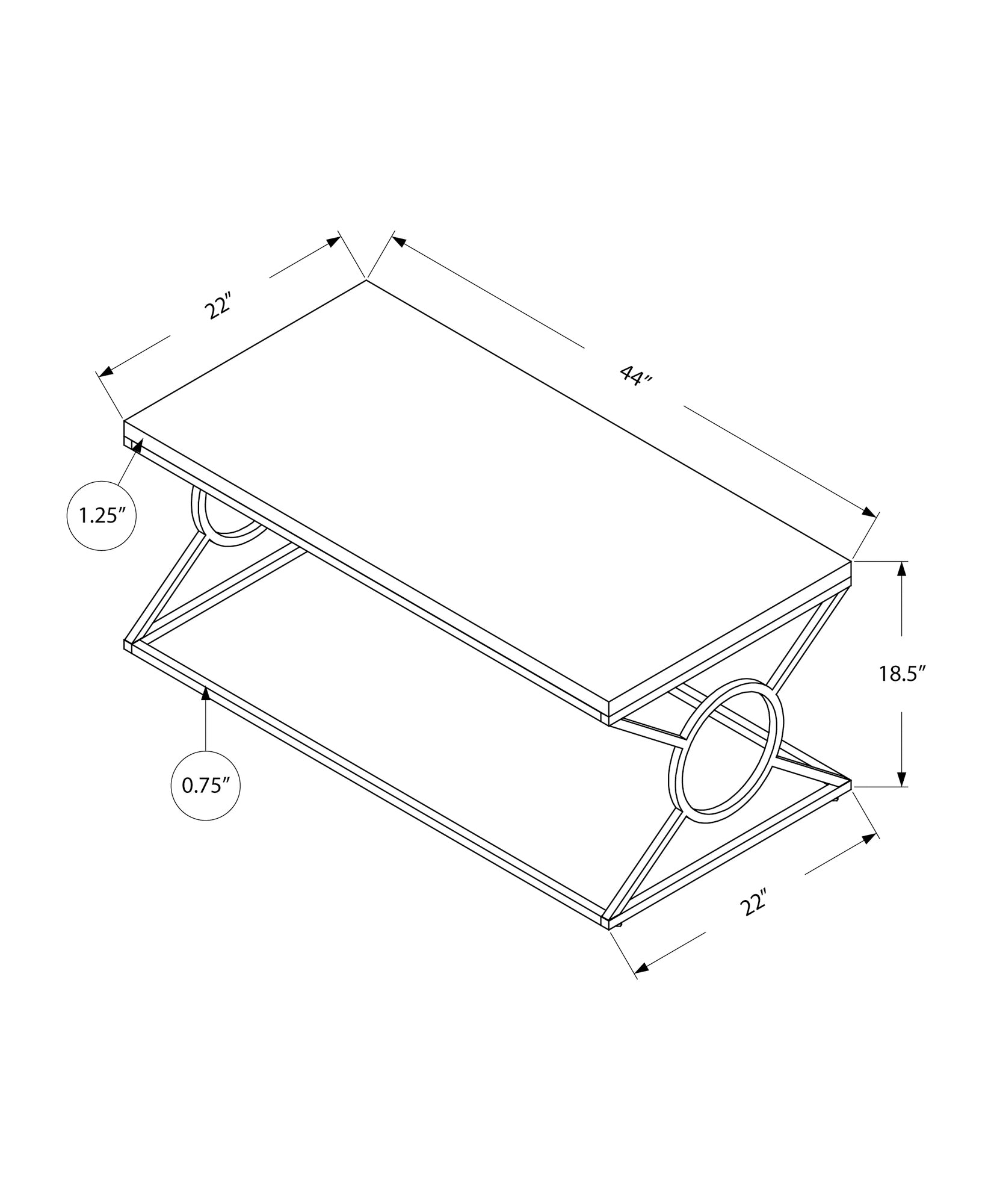 title:Coffee Table, Accent, Cocktail, Rectangular, Living Room, 44"l, Glossy White Laminate, Chrome Metal, Contemporary, Modern;color:White