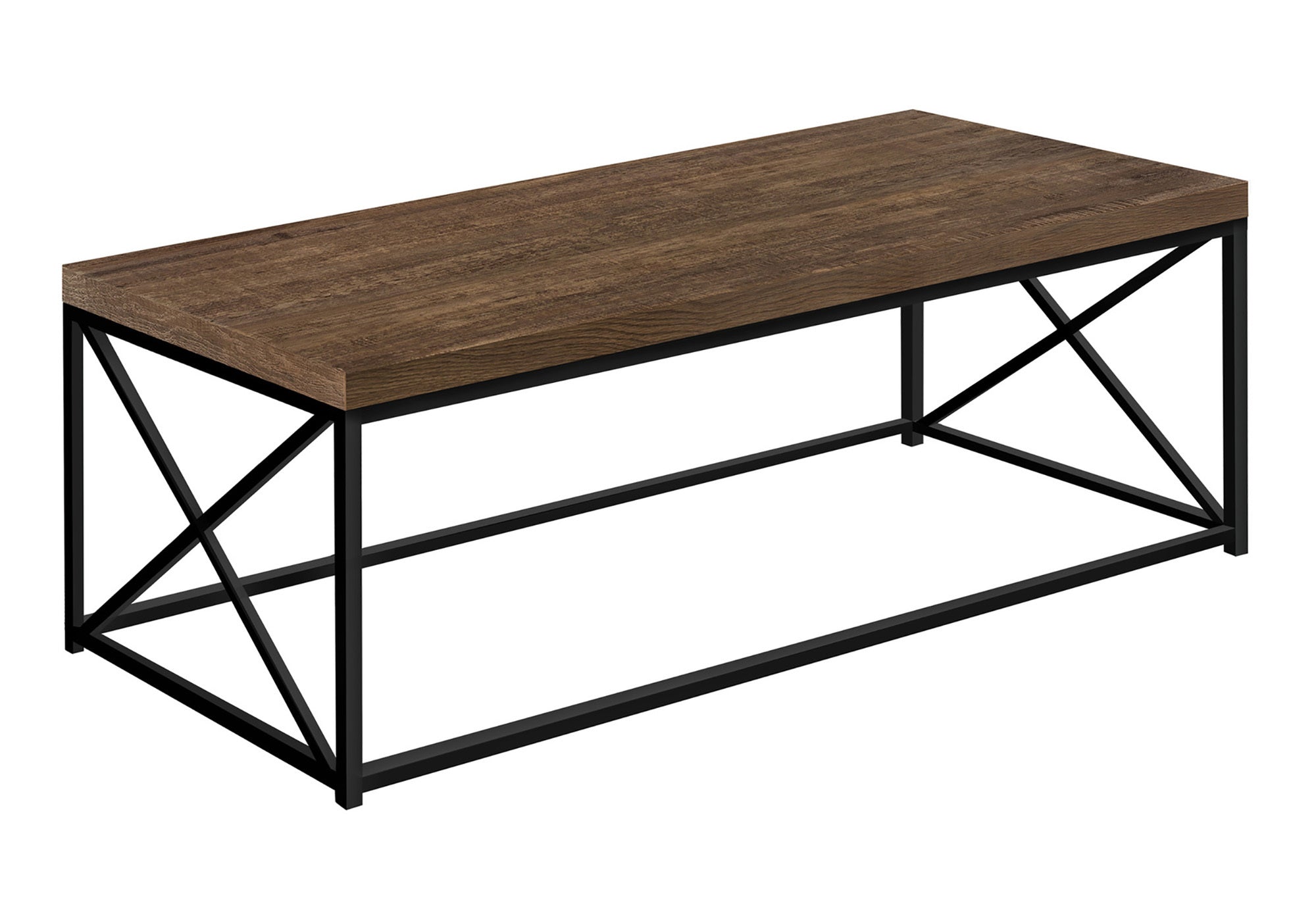 title:Coffee Table, Accent, Cocktail, Rectangular, Living Room, 44"l, Brown Laminate, Black Metal, Contemporary, Modern;color:Brown