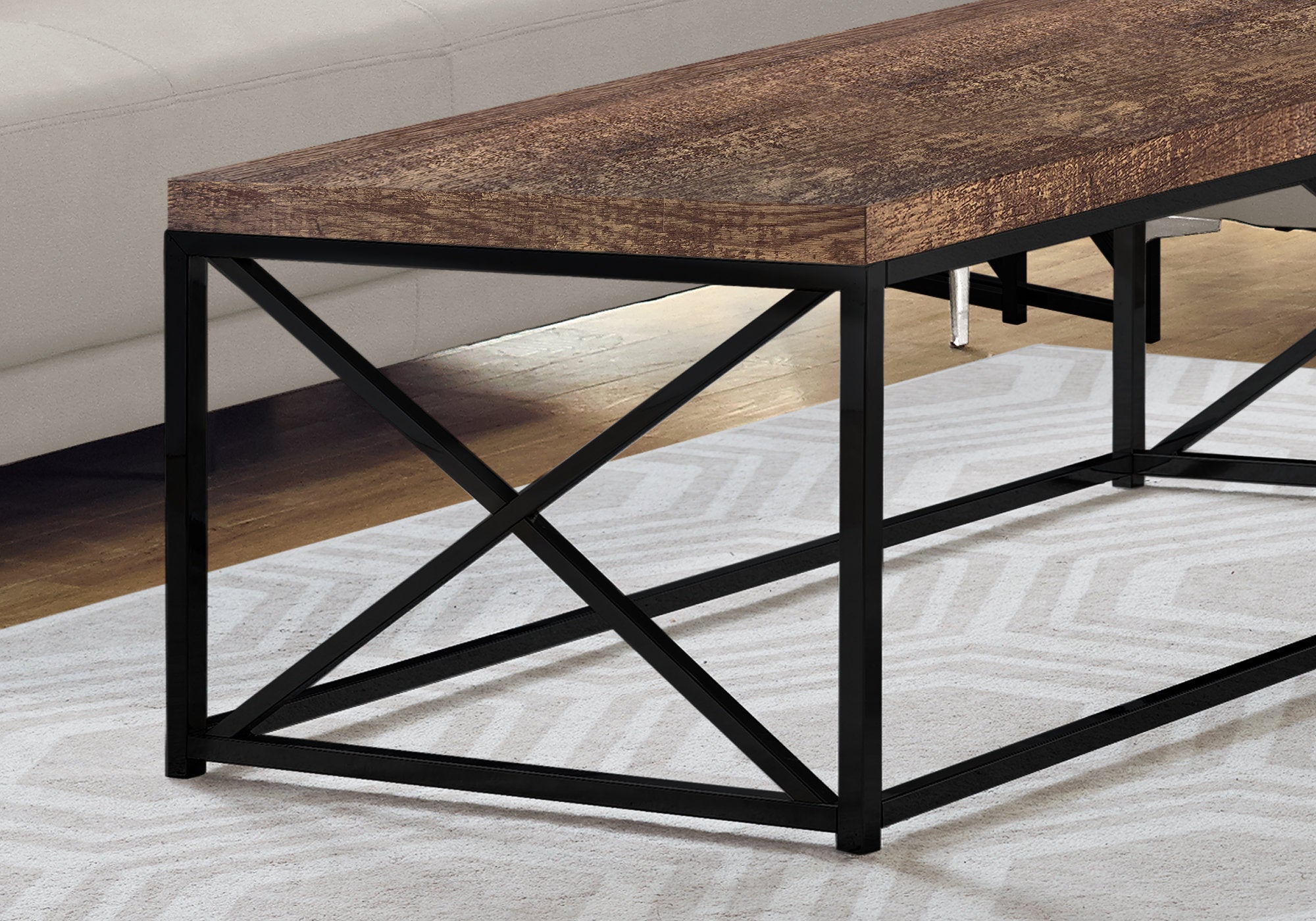 title:Coffee Table, Accent, Cocktail, Rectangular, Living Room, 44"l, Brown Laminate, Black Metal, Contemporary, Modern;color:Brown