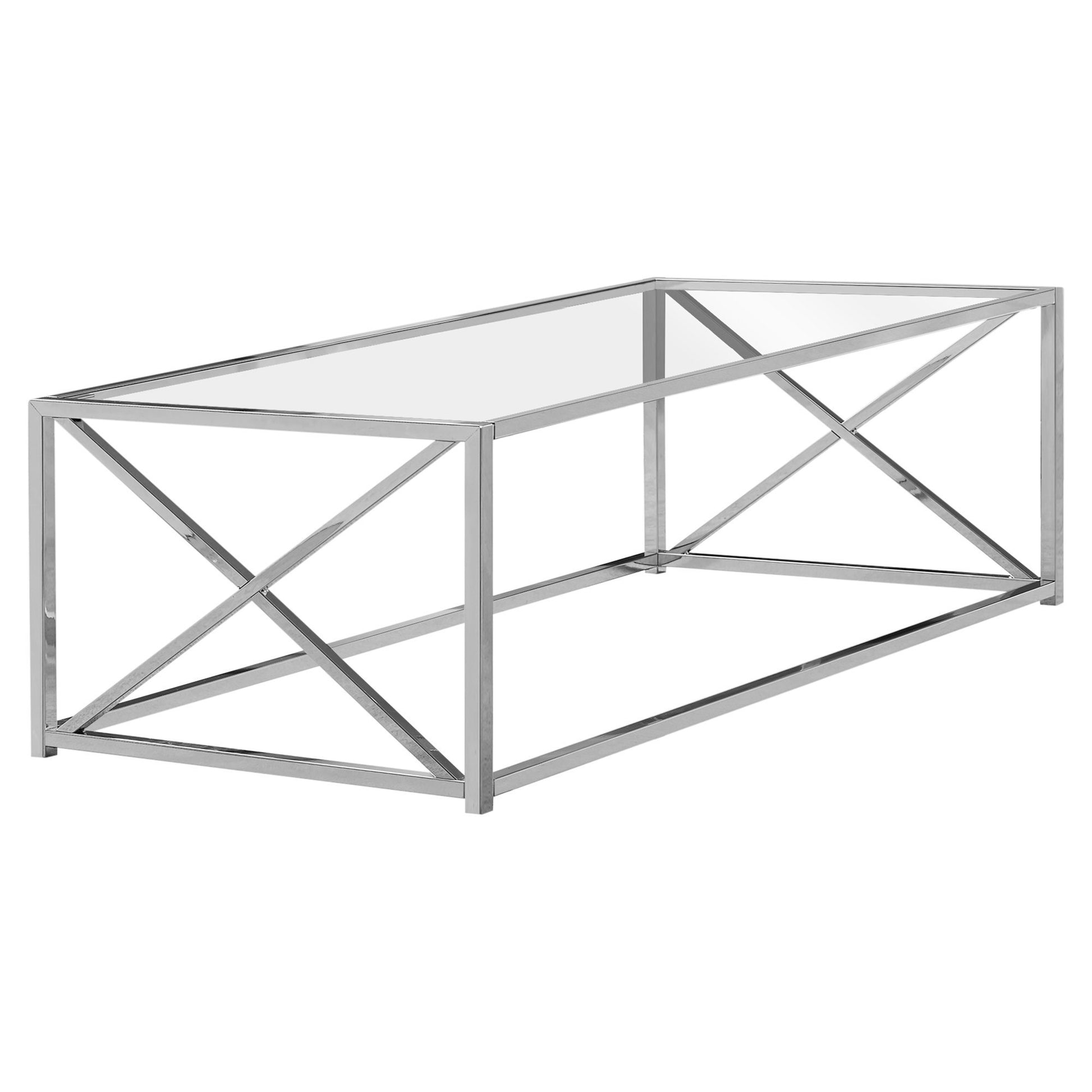 title:Coffee Table, Accent, Cocktail, Rectangular, Living Room, 44"l, Clear Tempered Glass, Chrome Metal, Contemporary, Modern;color:Chrome