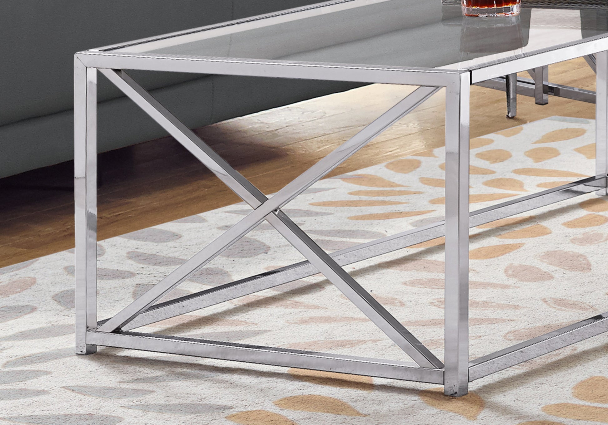 title:Coffee Table, Accent, Cocktail, Rectangular, Living Room, 44"l, Clear Tempered Glass, Chrome Metal, Contemporary, Modern;color:Chrome