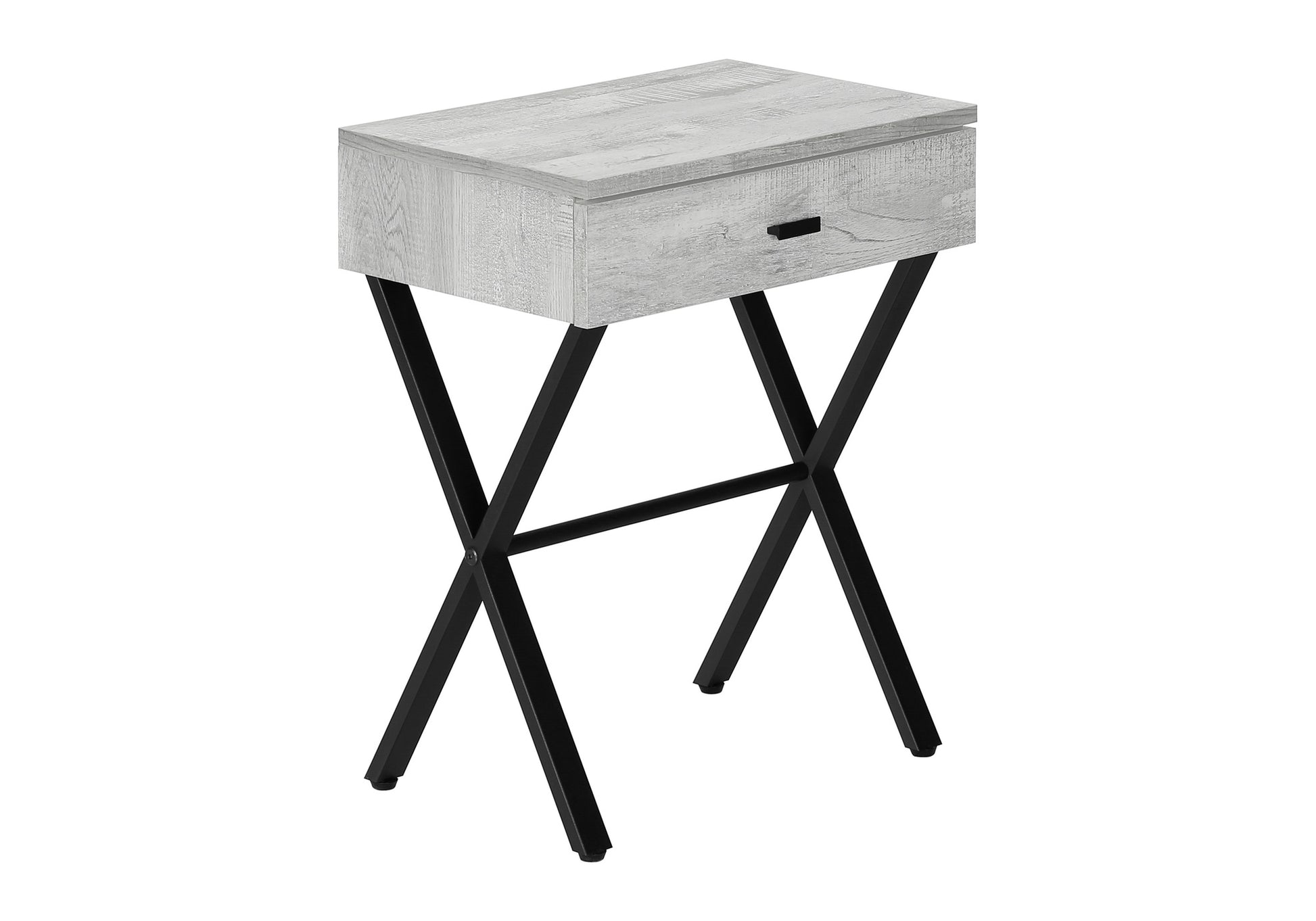 title:Accent Table, Side, End, Nightstand, Lamp, Storage Drawer, Living Room, Bedroom, Grey Laminate, Black Metal, Contemporary, Modern;color:Grey