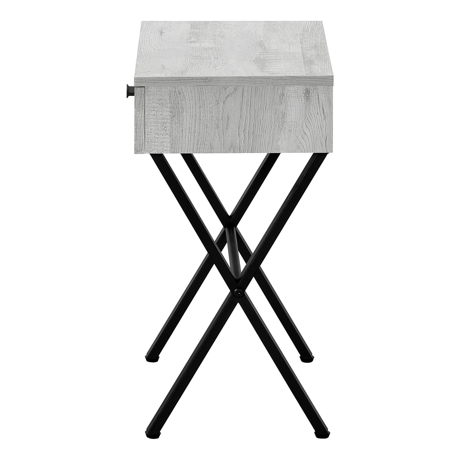 title:Accent Table, Side, End, Nightstand, Lamp, Storage Drawer, Living Room, Bedroom, Grey Laminate, Black Metal, Contemporary, Modern;color:Grey