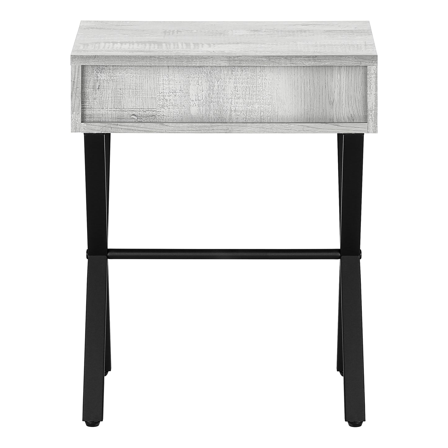 title:Accent Table, Side, End, Nightstand, Lamp, Storage Drawer, Living Room, Bedroom, Grey Laminate, Black Metal, Contemporary, Modern;color:Grey