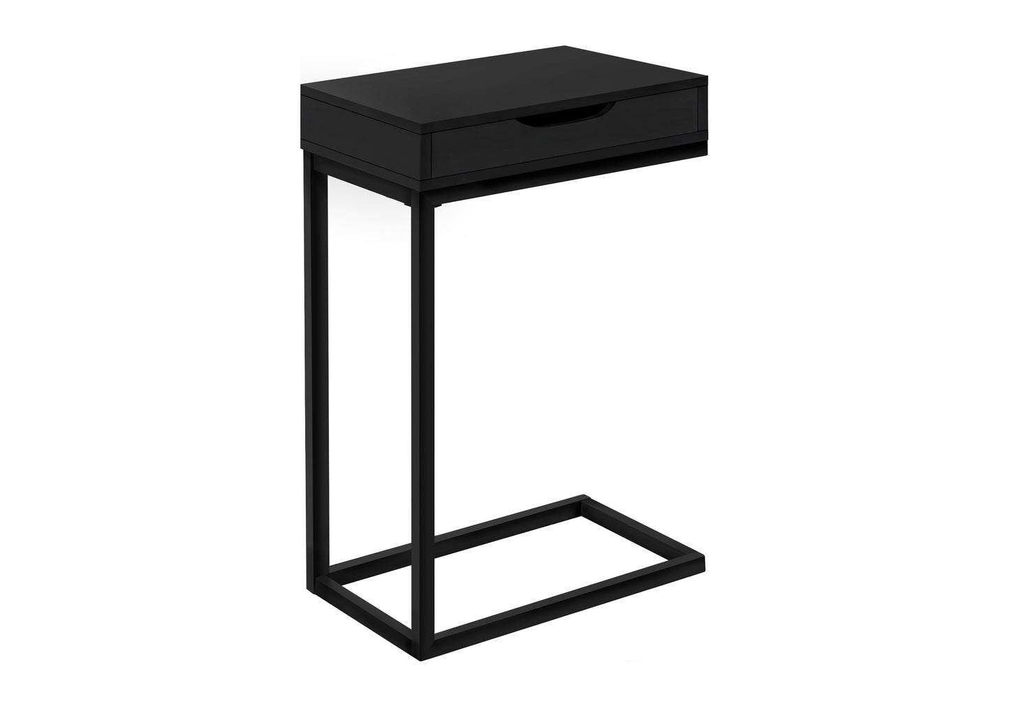 title:Accent Table, C-shaped, End, Side, Snack, Storage Drawer, Living Room, Bedroom, Black Laminate, Black Metal, Contemporary, Modern;color:Black