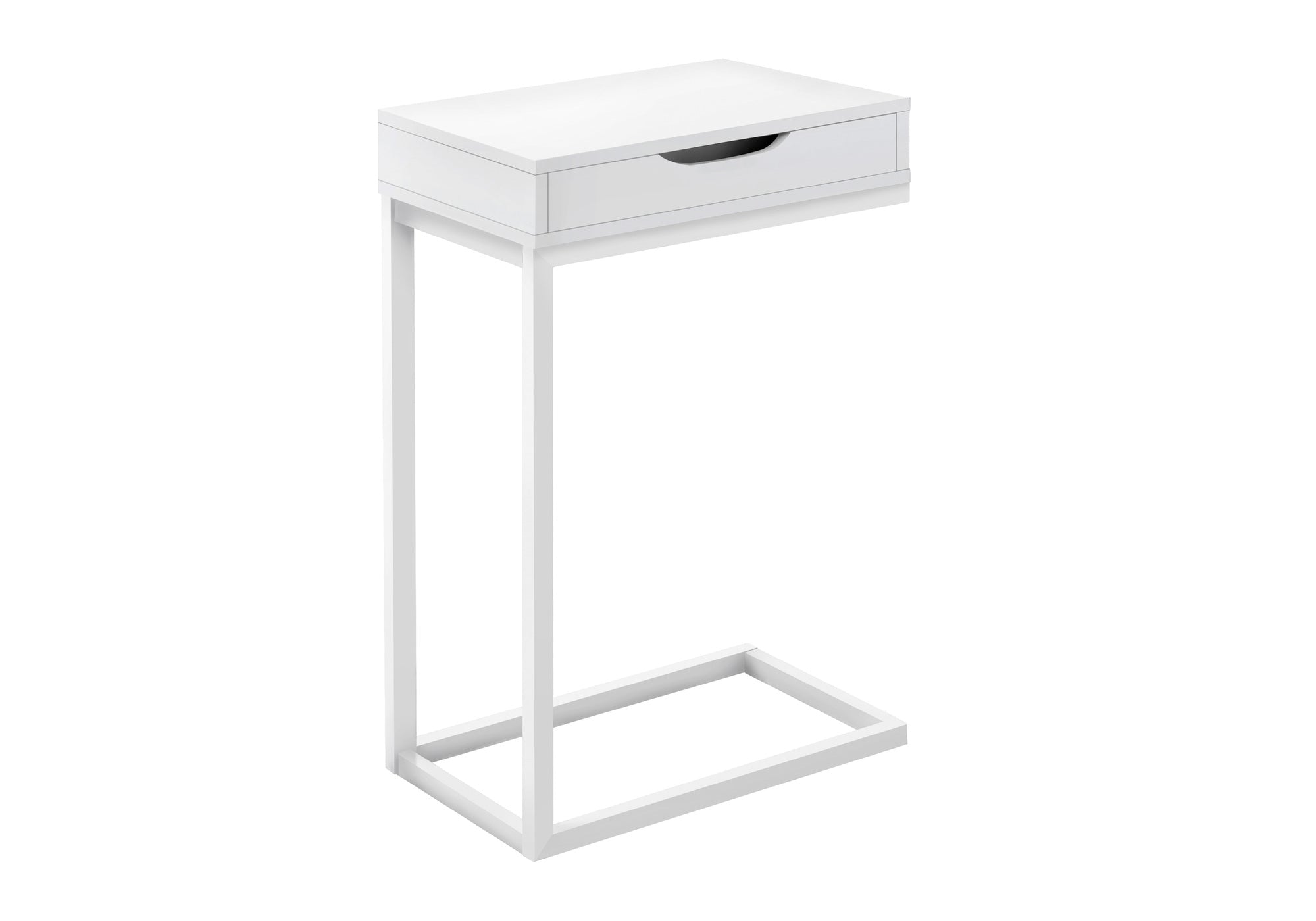 title:Accent Table, C-shaped, End, Side, Snack, Storage Drawer, Living Room, Bedroom, White Laminate, White Metal, Contemporary, Modern;color:White