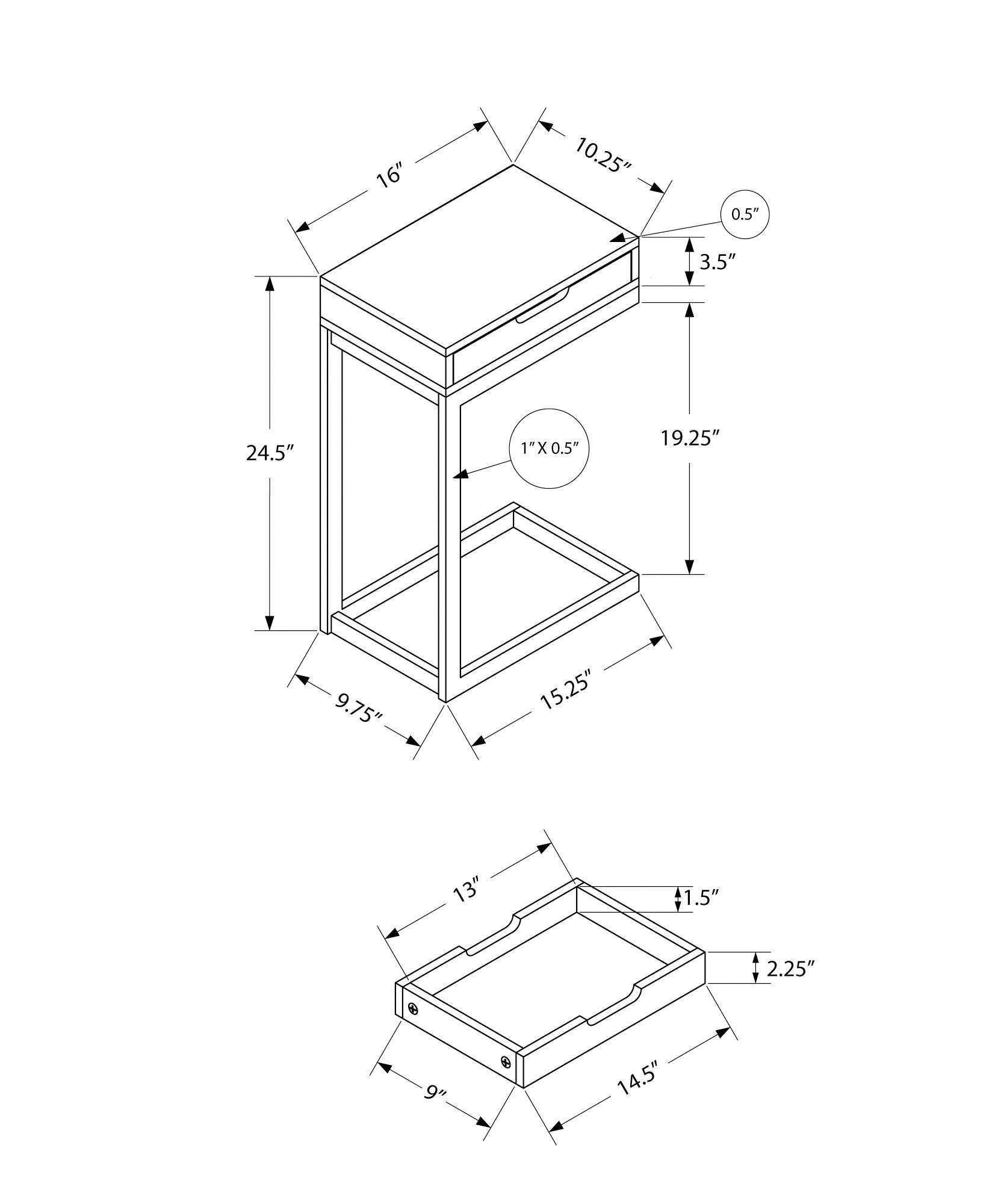 title:Accent Table, C-shaped, End, Side, Snack, Storage Drawer, Living Room, Bedroom, White Laminate, White Metal, Contemporary, Modern;color:White