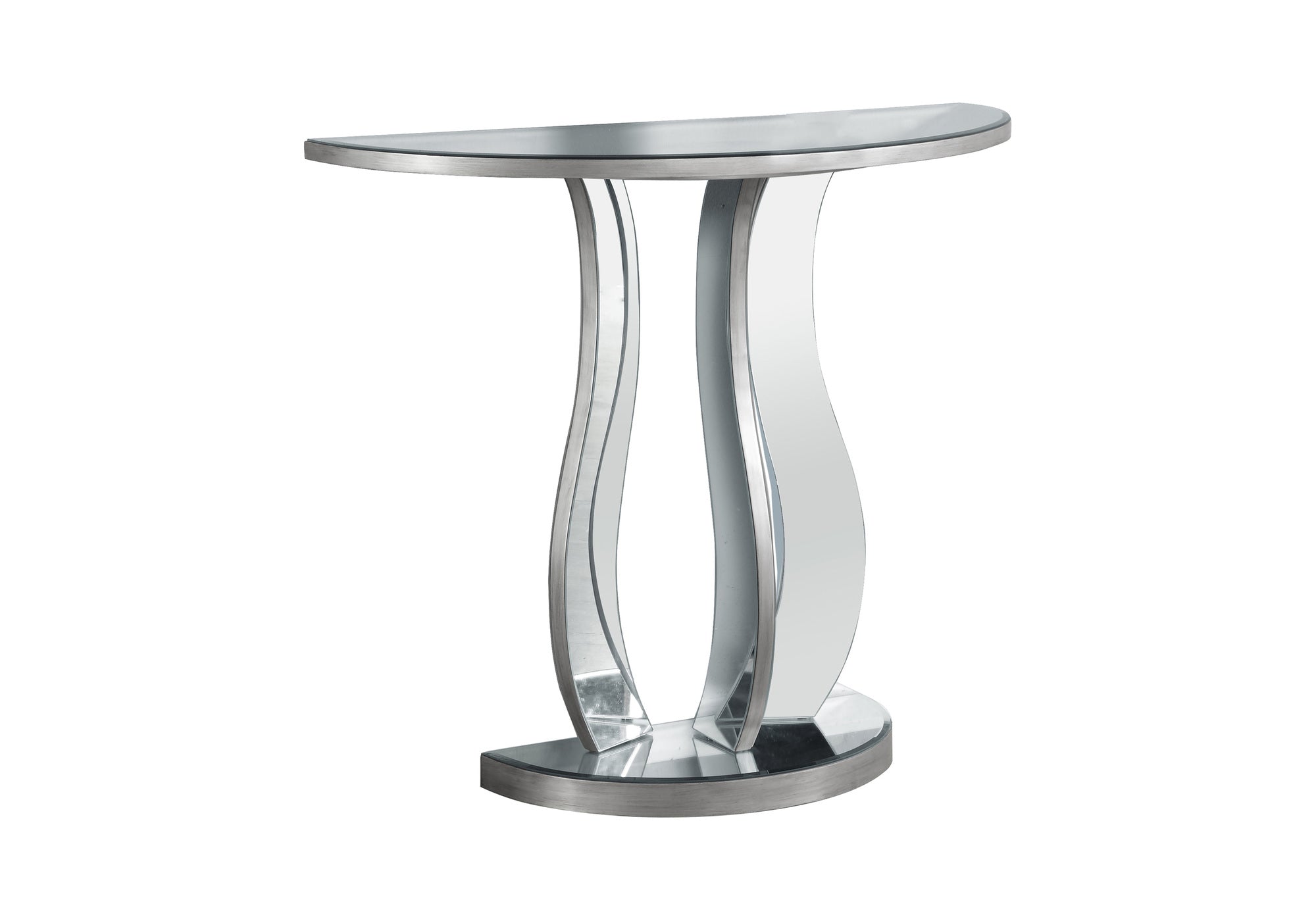 title:Accent Table, Console, Entryway, Narrow, Sofa, Living Room, Bedroom, Clear Mirror, Grey, Transitional;color:Silver