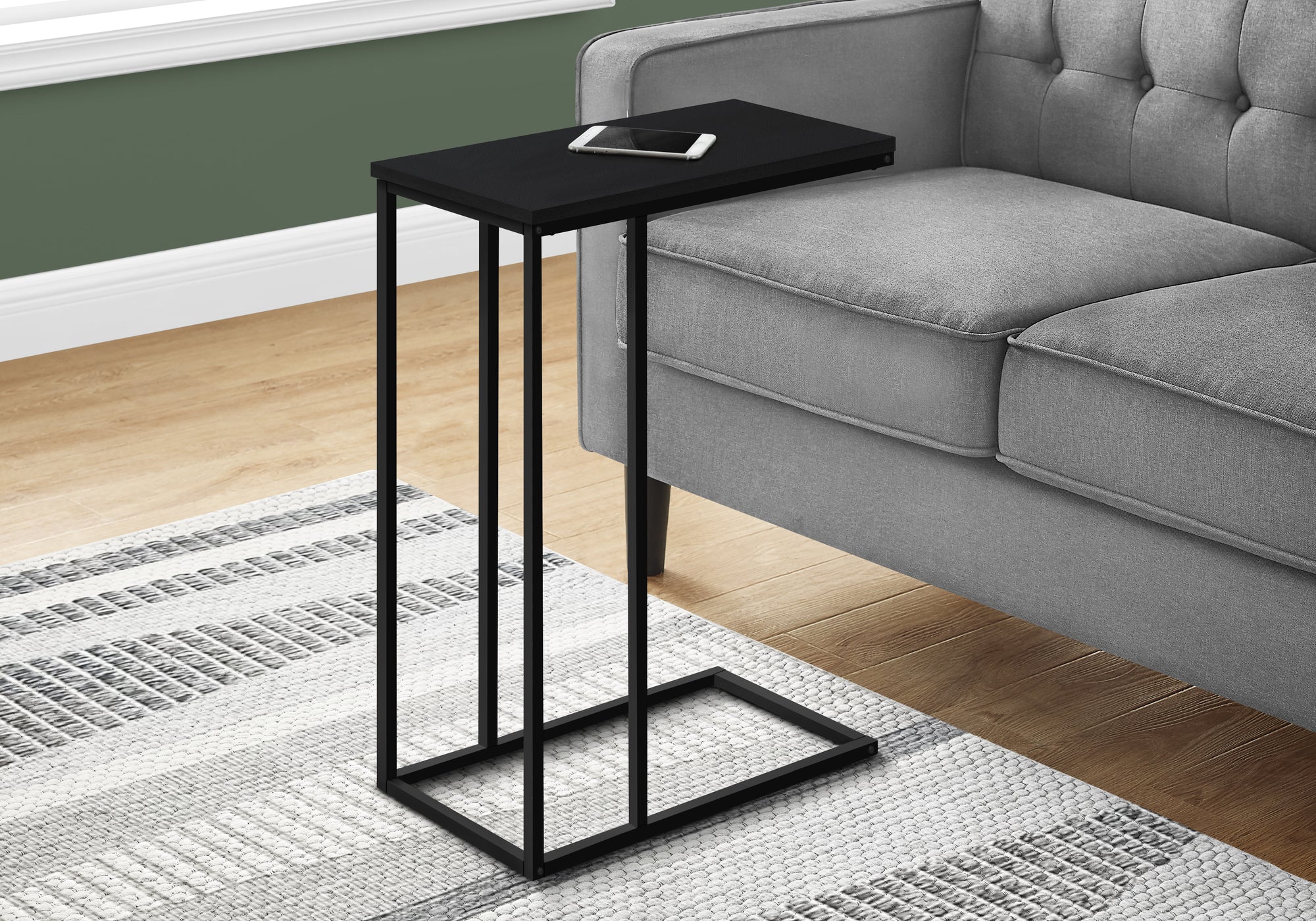 title:Accent Table, C-shaped, End, Side, Snack, Living Room, Bedroom, Black Laminate, Black Metal, Contemporary, Modern;color:Black