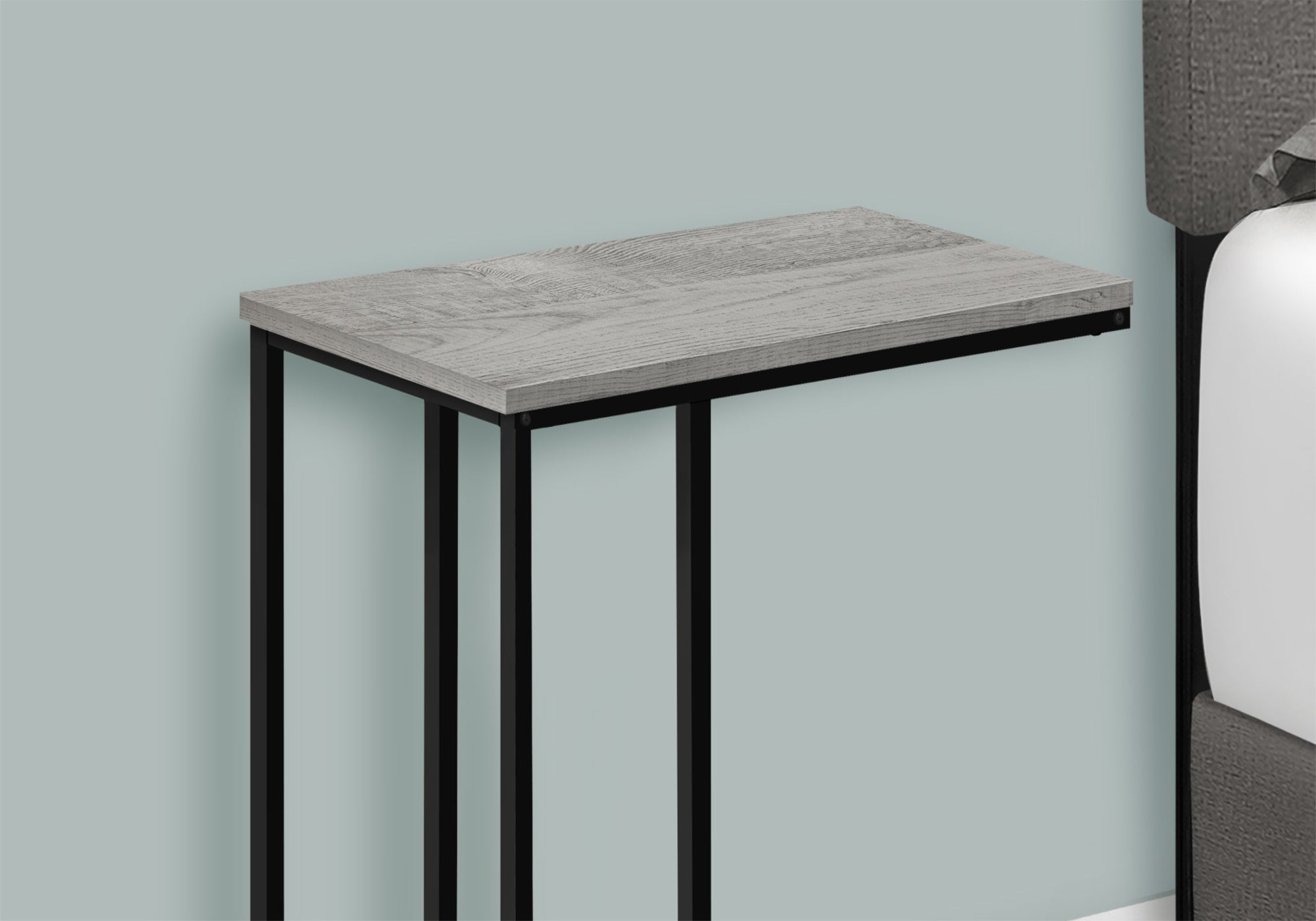 title:Accent Table, C-shaped, End, Side, Snack, Living Room, Bedroom, Grey Laminate, Black Metal, Contemporary, Modern;color:Grey