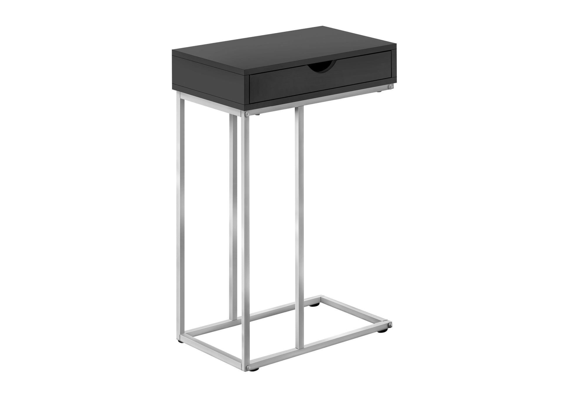 title:Accent Table, C-shaped, End, Side, Snack, Storage Drawer, Living Room, Bedroom, Black Laminate, Grey Metal, Contemporary, Modern;color:Black