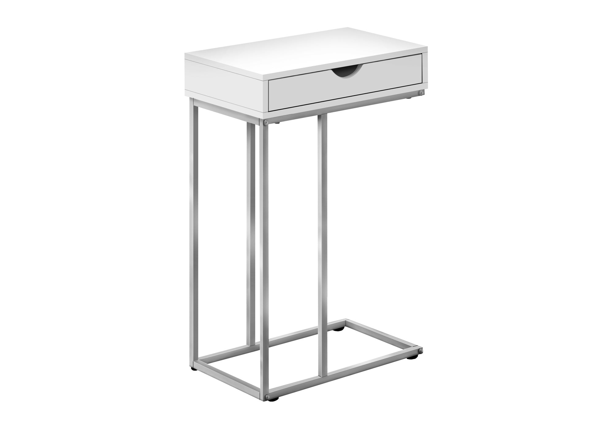 title:Accent Table, C-shaped, End, Side, Snack, Storage Drawer, Living Room, Bedroom, White Laminate, Grey Metal, Contemporary, Modern;color:White