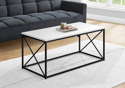 title:Coffee Table, Accent, Cocktail, Rectangular, Living Room, 40"l, White Laminate, Black Metal, Contemporary, Modern;color:White