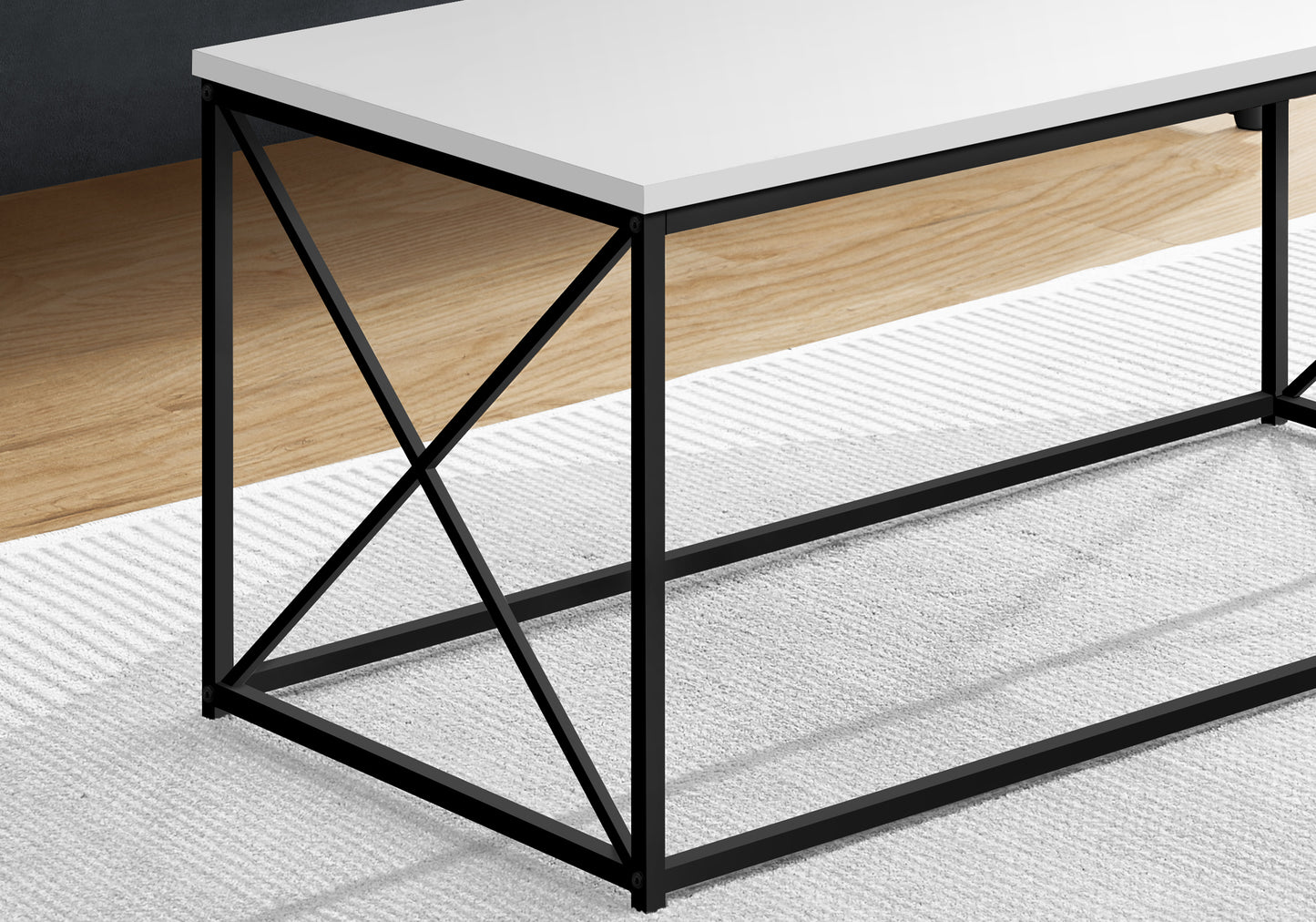 title:Coffee Table, Accent, Cocktail, Rectangular, Living Room, 40"l, White Laminate, Black Metal, Contemporary, Modern;color:White