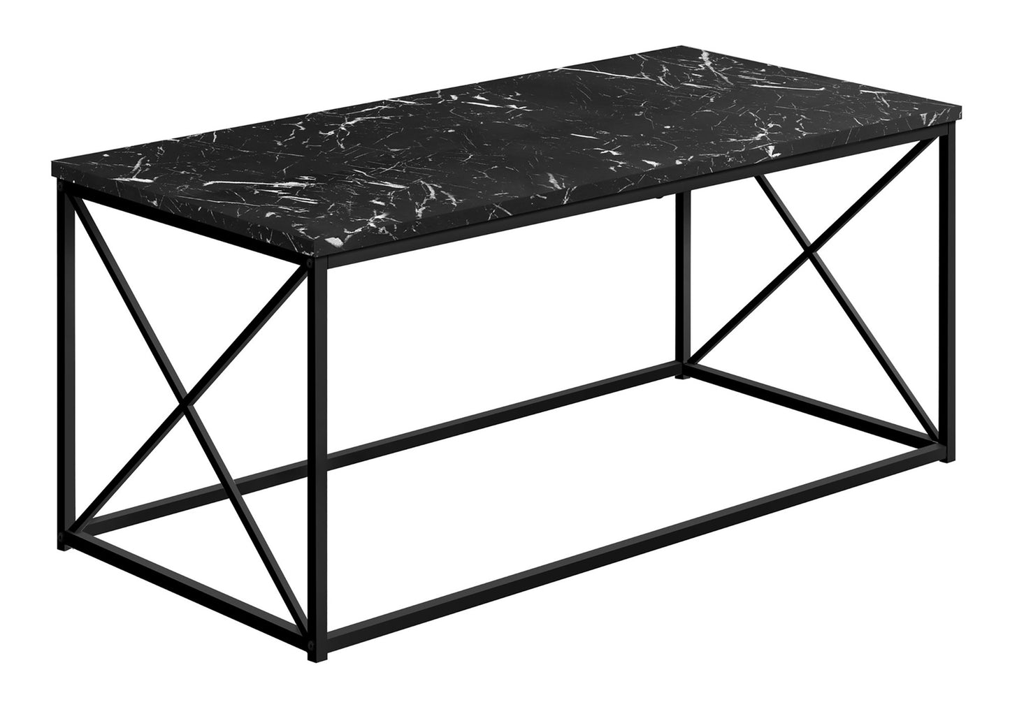 title:Coffee Table, Accent, Cocktail, Rectangular, Living Room, 40"l, Black Marble Look Laminate, Black Metal, Contemporary, Modern;color:Black