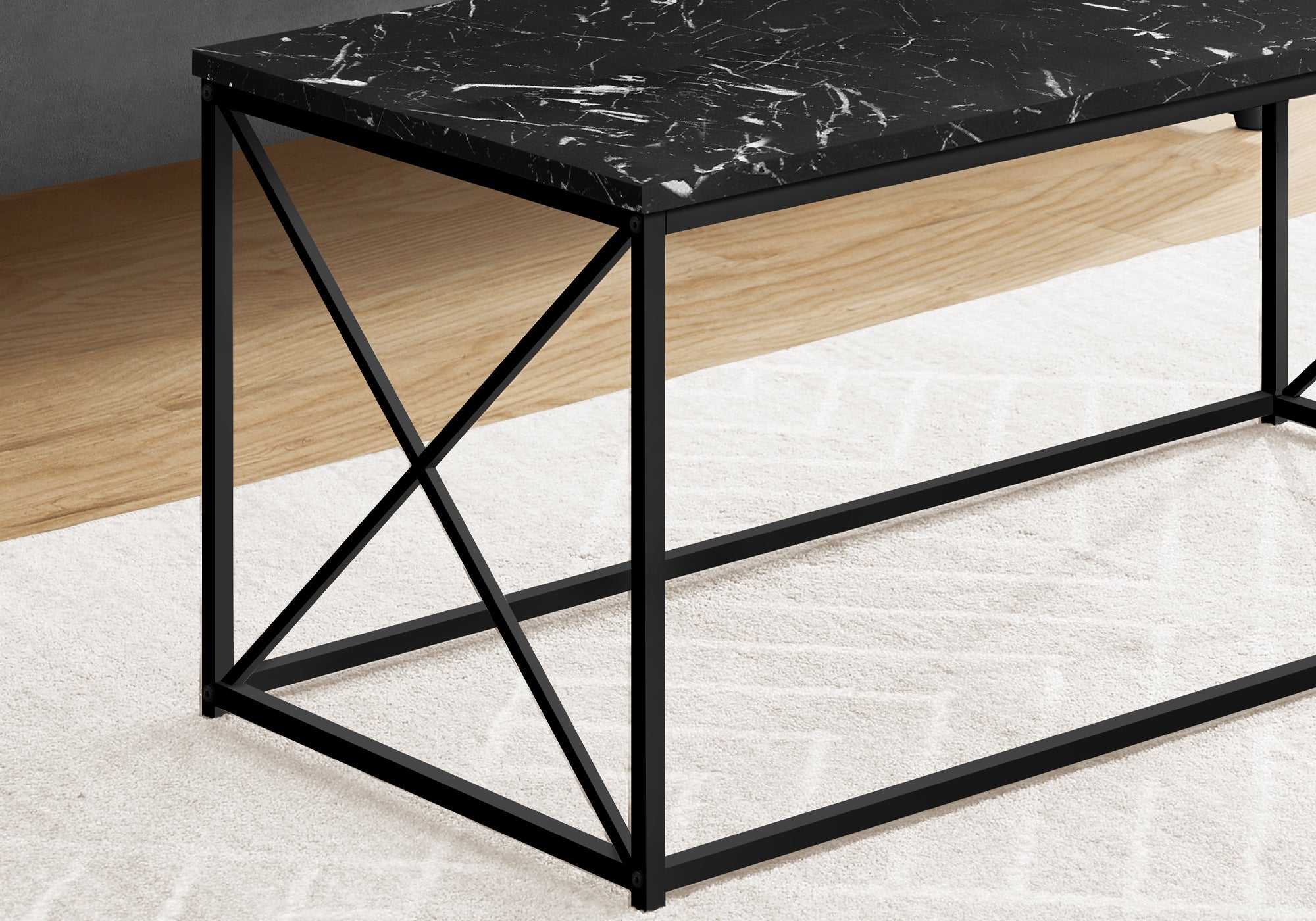 title:Coffee Table, Accent, Cocktail, Rectangular, Living Room, 40"l, Black Marble Look Laminate, Black Metal, Contemporary, Modern;color:Black