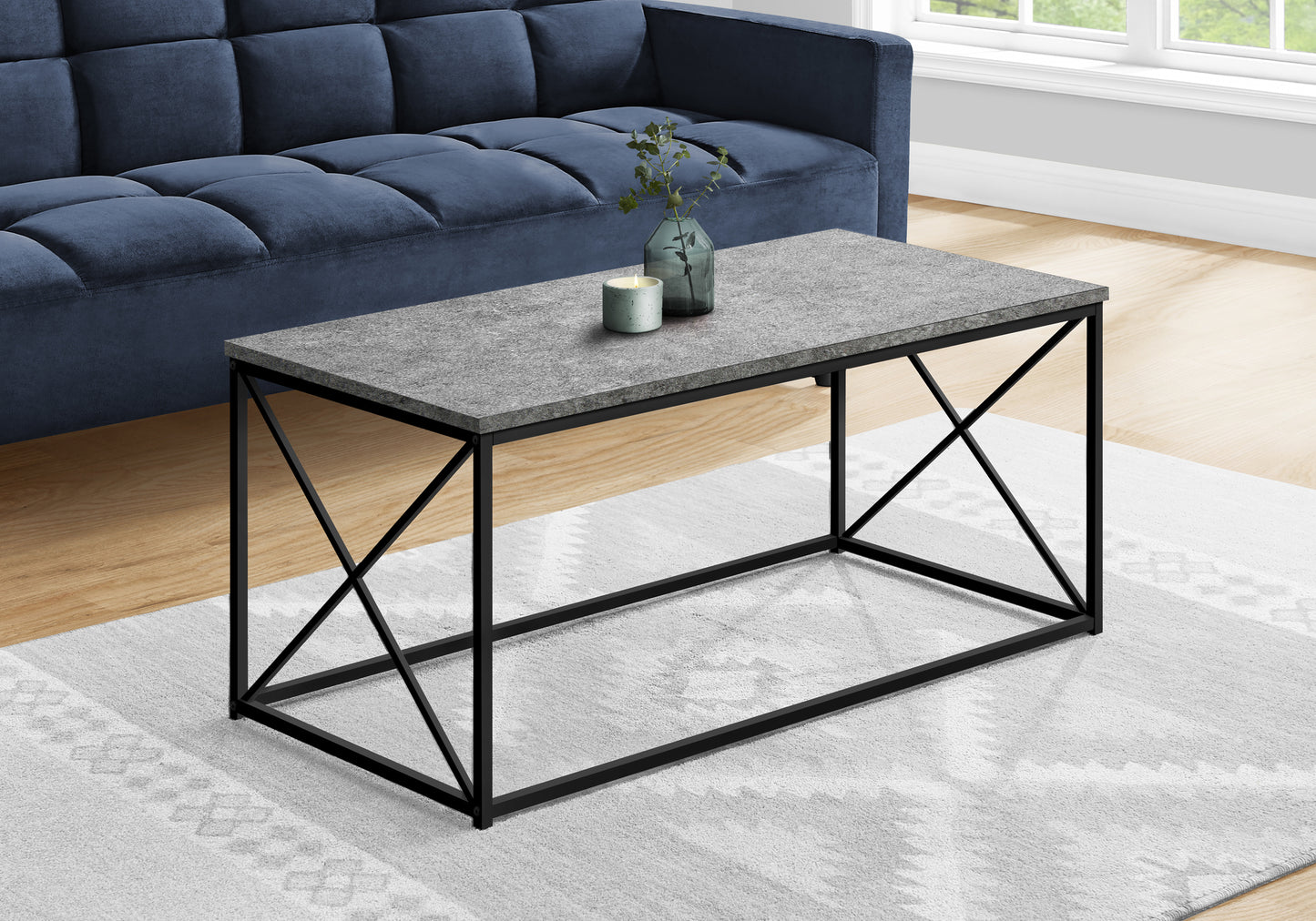 title:Coffee Table, Accent, Cocktail, Rectangular, Living Room, 40"l, Grey Laminate, Black Metal, Contemporary, Modern;color:Grey