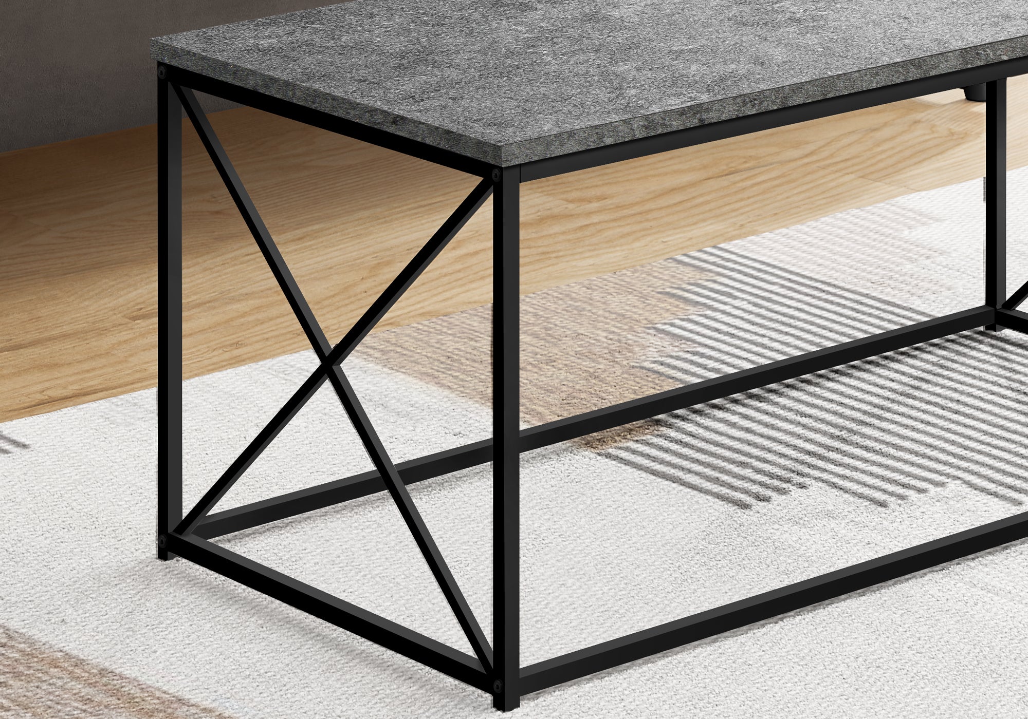 title:Coffee Table, Accent, Cocktail, Rectangular, Living Room, 40"l, Grey Laminate, Black Metal, Contemporary, Modern;color:Grey