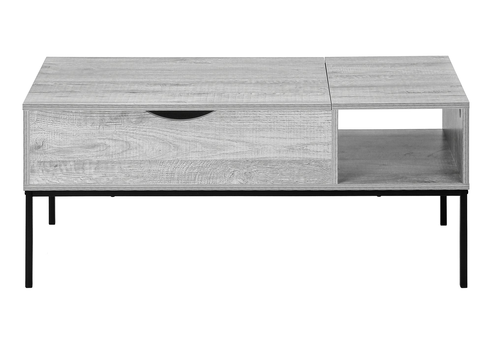 title:Coffee Table, 42" L, Rectangular, Cocktail, Lift-top, Grey, Black Metal, Contemporary, Modern;color:Grey