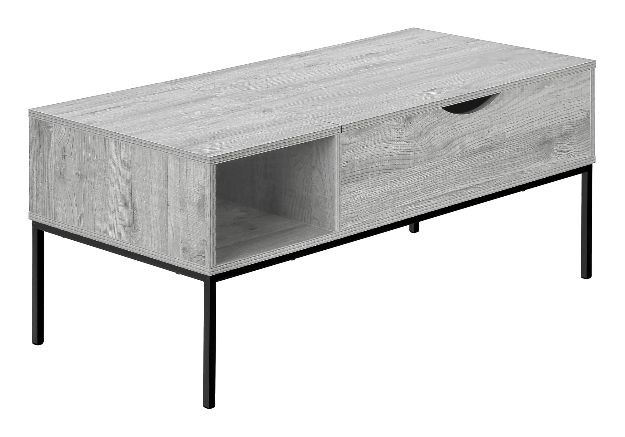 title:Coffee Table, 42" L, Rectangular, Cocktail, Lift-top, Grey, Black Metal, Contemporary, Modern;color:Grey