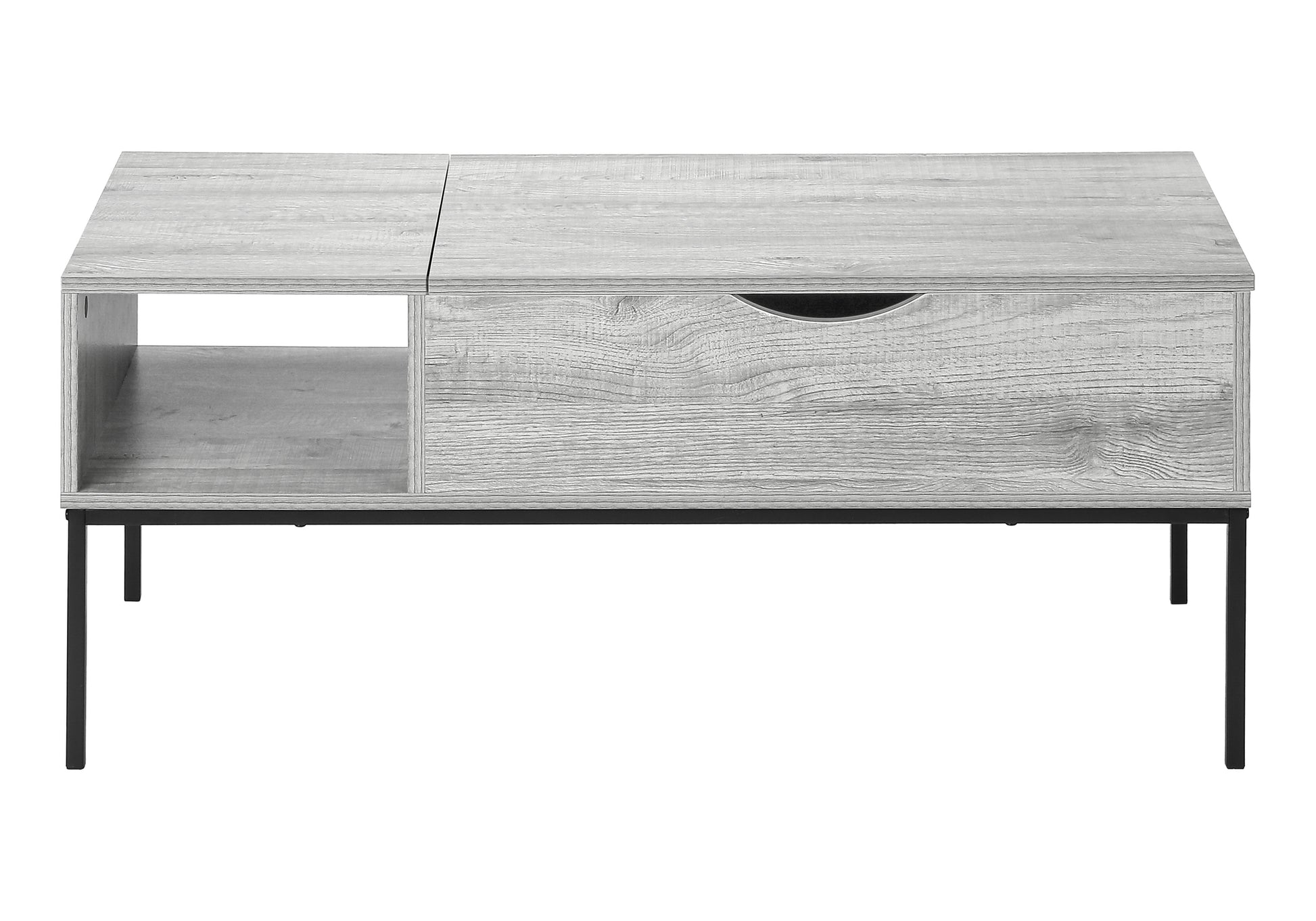 title:Coffee Table, 42" L, Rectangular, Cocktail, Lift-top, Grey, Black Metal, Contemporary, Modern;color:Grey