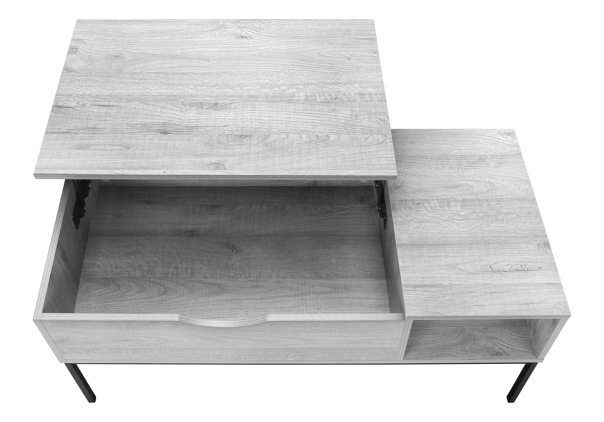 title:Coffee Table, 42" L, Rectangular, Cocktail, Lift-top, Grey, Black Metal, Contemporary, Modern;color:Grey