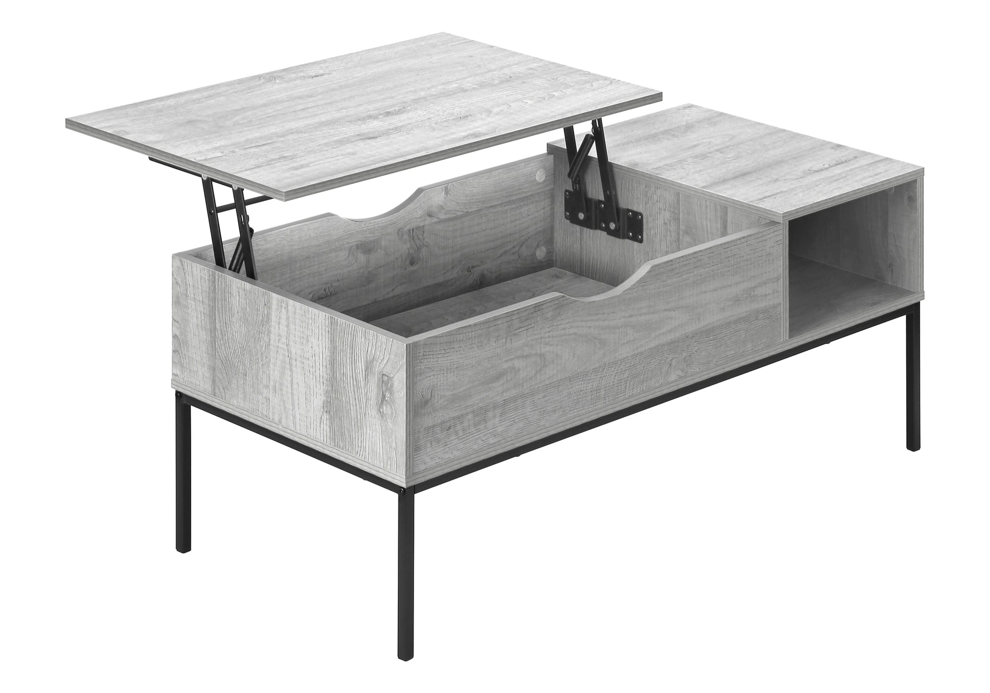 title:Coffee Table, 42" L, Rectangular, Cocktail, Lift-top, Grey, Black Metal, Contemporary, Modern;color:Grey