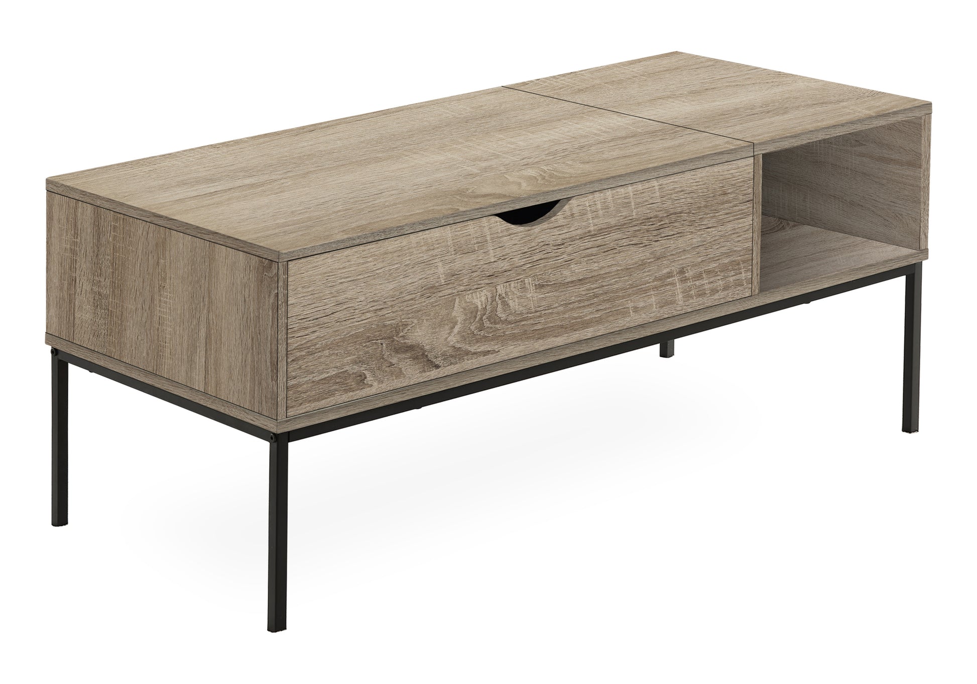 title:Coffee Table, 42" L, Rectangular, Cocktail, Lift-top, Dark Taupe, Black Metal, Contemporary, Modern;color:Dark Taupe