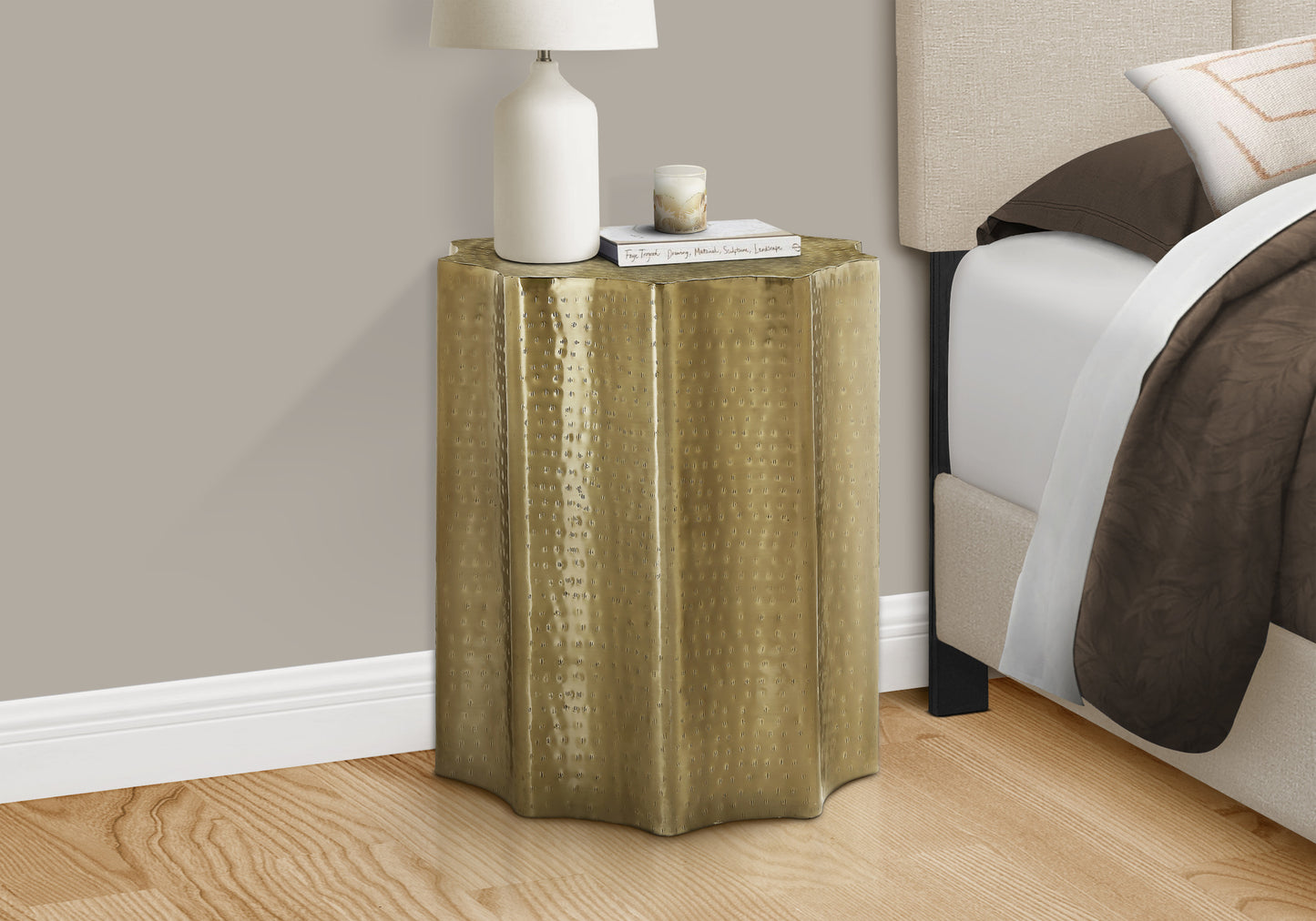 title:Accent Table, Drum, Side, End, Nightstand, Lamp, Living Room, Bedroom, Gold Metal, Contemporary, Modern;color:Gold2