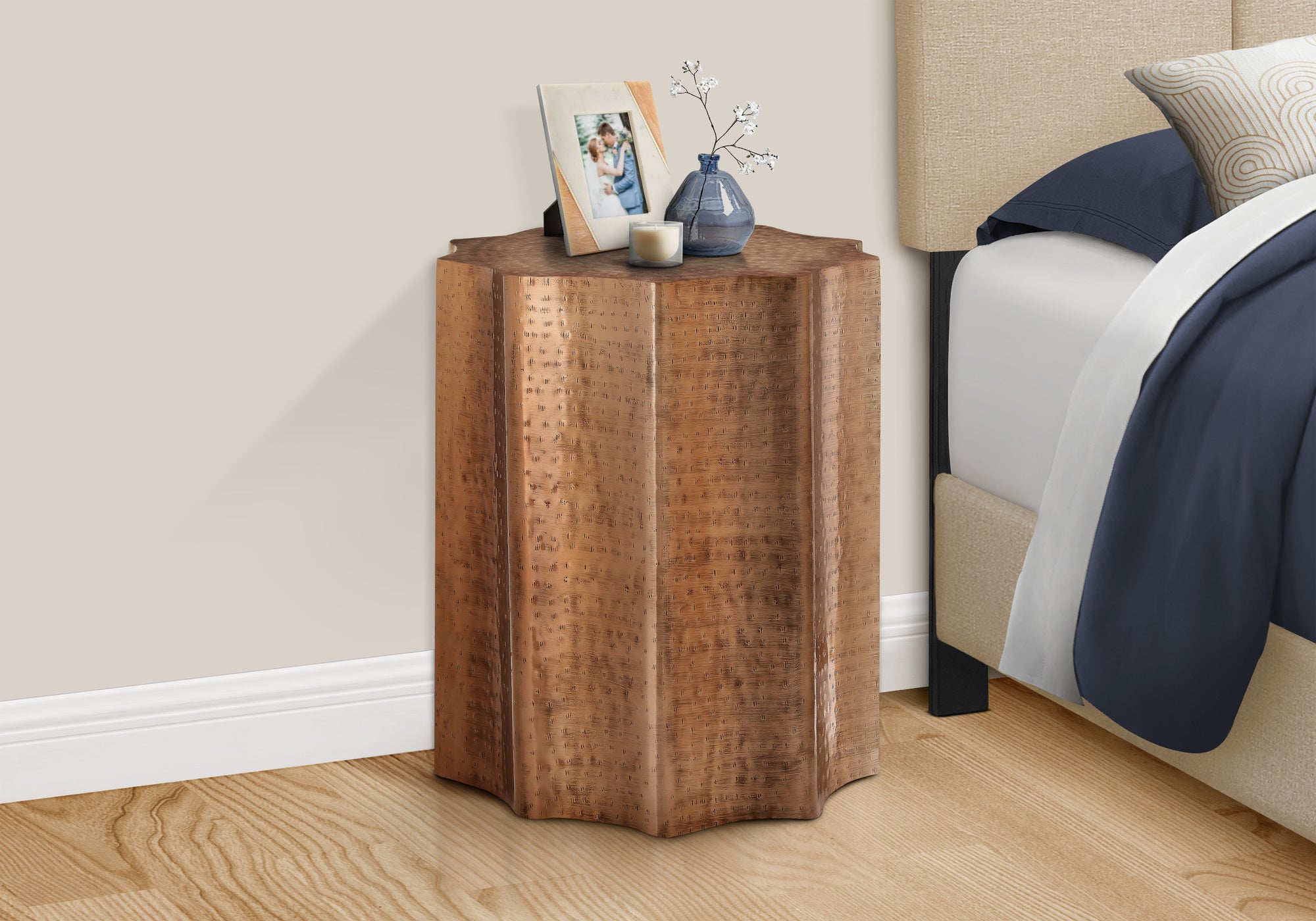 title:Accent Table, Drum, Side, End, Nightstand, Lamp, Living Room, Bedroom, Copper Metal, Contemporary, Modern;color:Copper4