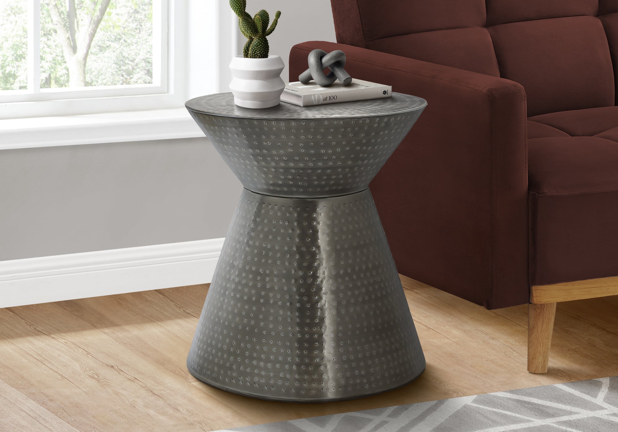 title:Accent Table, Drum, Side, End, Nightstand, Lamp, Living Room, Bedroom, Grey Metal, Contemporary, Modern;color:Silver 2