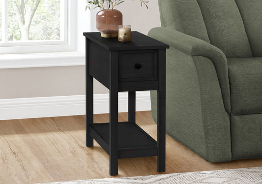 title:Accent Table, 2 Tier, End, Lamp, Nightstand, Side Table, Narrow, Small, Storage Drawer, Bedroom, Black Veneer, Transitional;color:Black