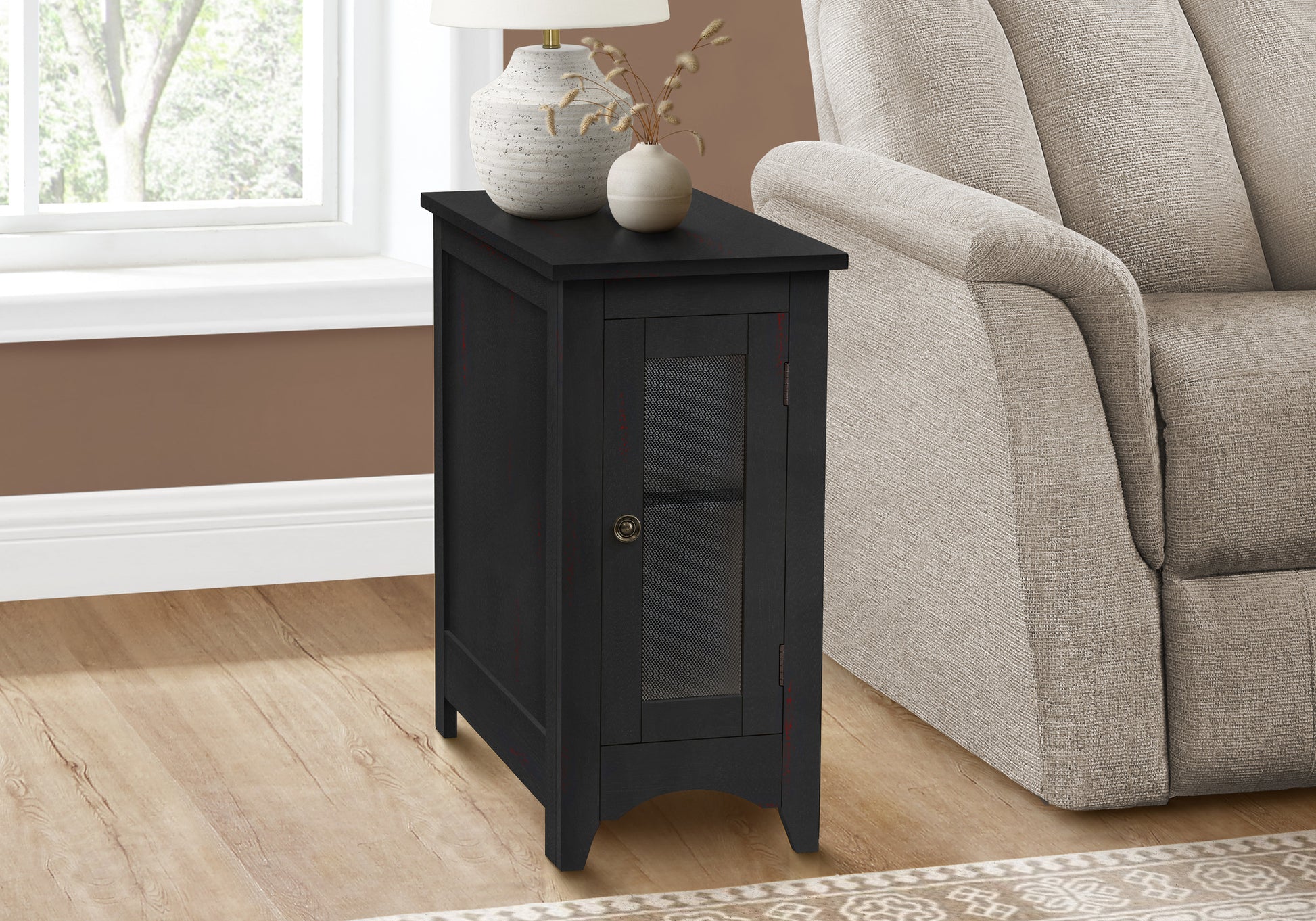 title:Accent Table, End, Side Table, Narrow, Nightstand, Bedroom, Lamp, Storage, Black Veneer, Transitional;color:Black