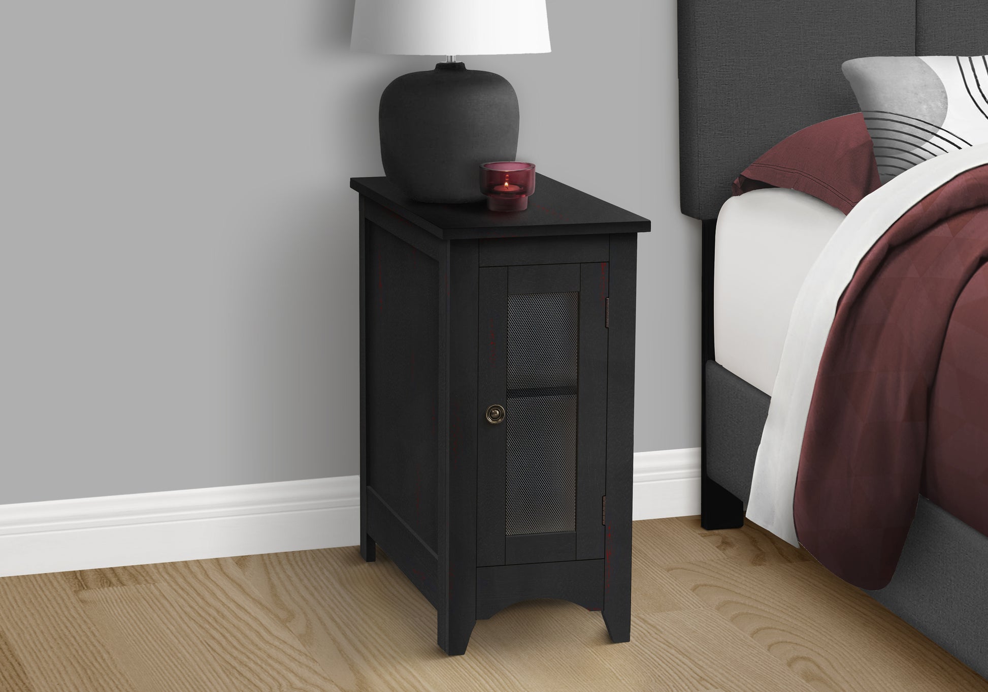 title:Accent Table, End, Side Table, Narrow, Nightstand, Bedroom, Lamp, Storage, Black Veneer, Transitional;color:Black