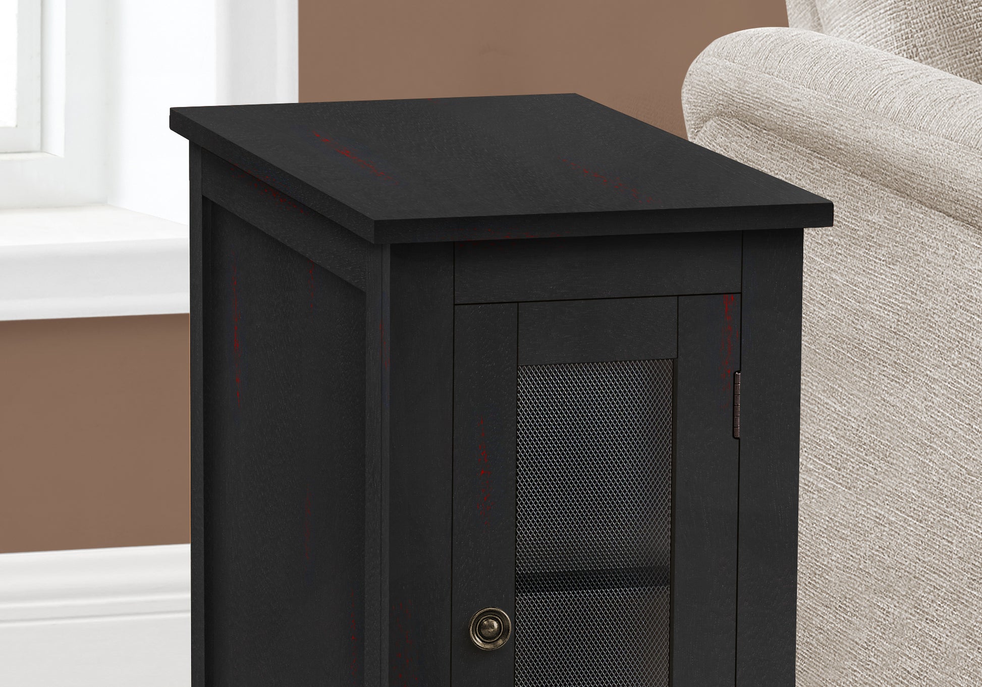 title:Accent Table, End, Side Table, Narrow, Nightstand, Bedroom, Lamp, Storage, Black Veneer, Transitional;color:Black